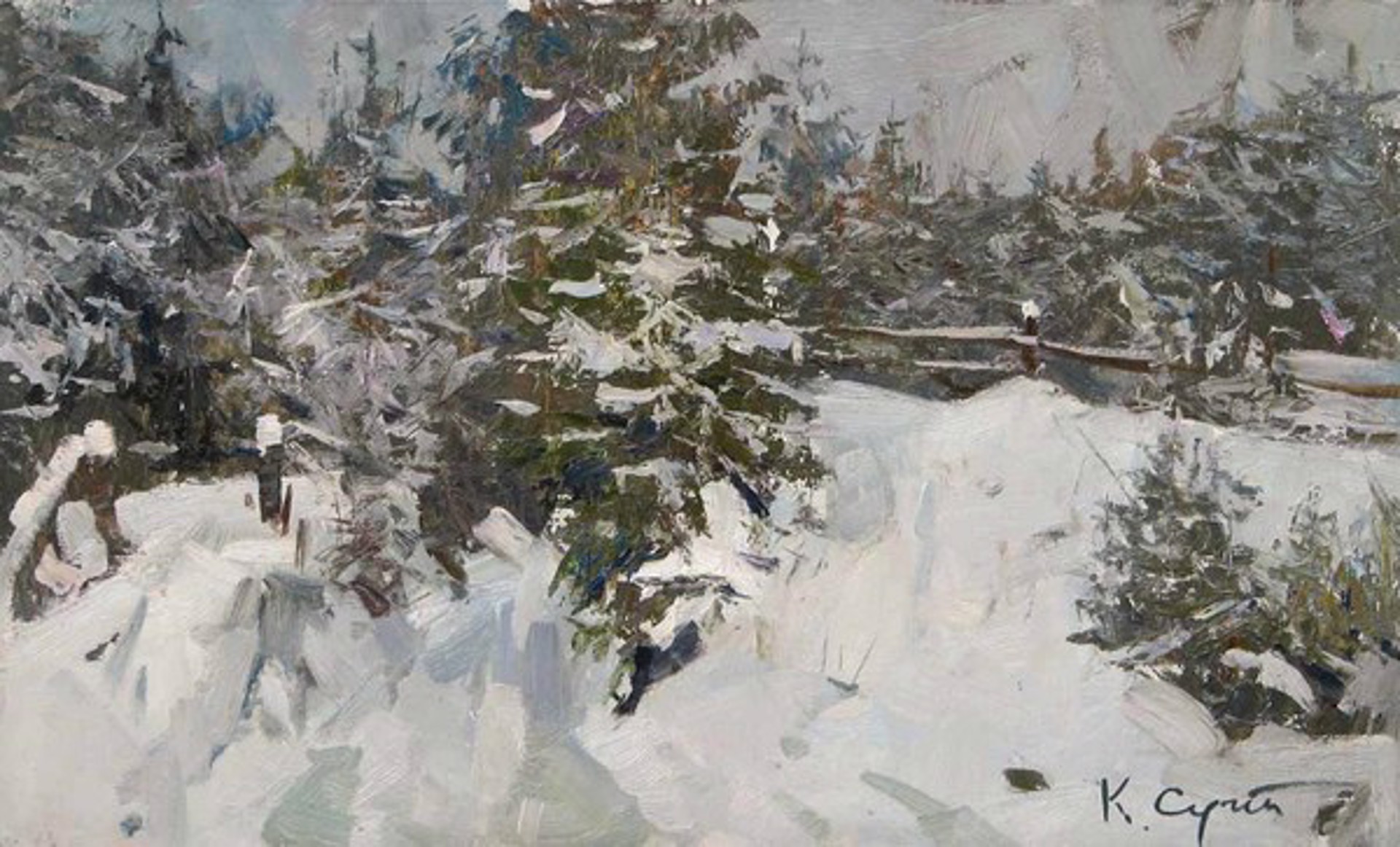 Evergreens in the Snow by Sergei Kovalenko
