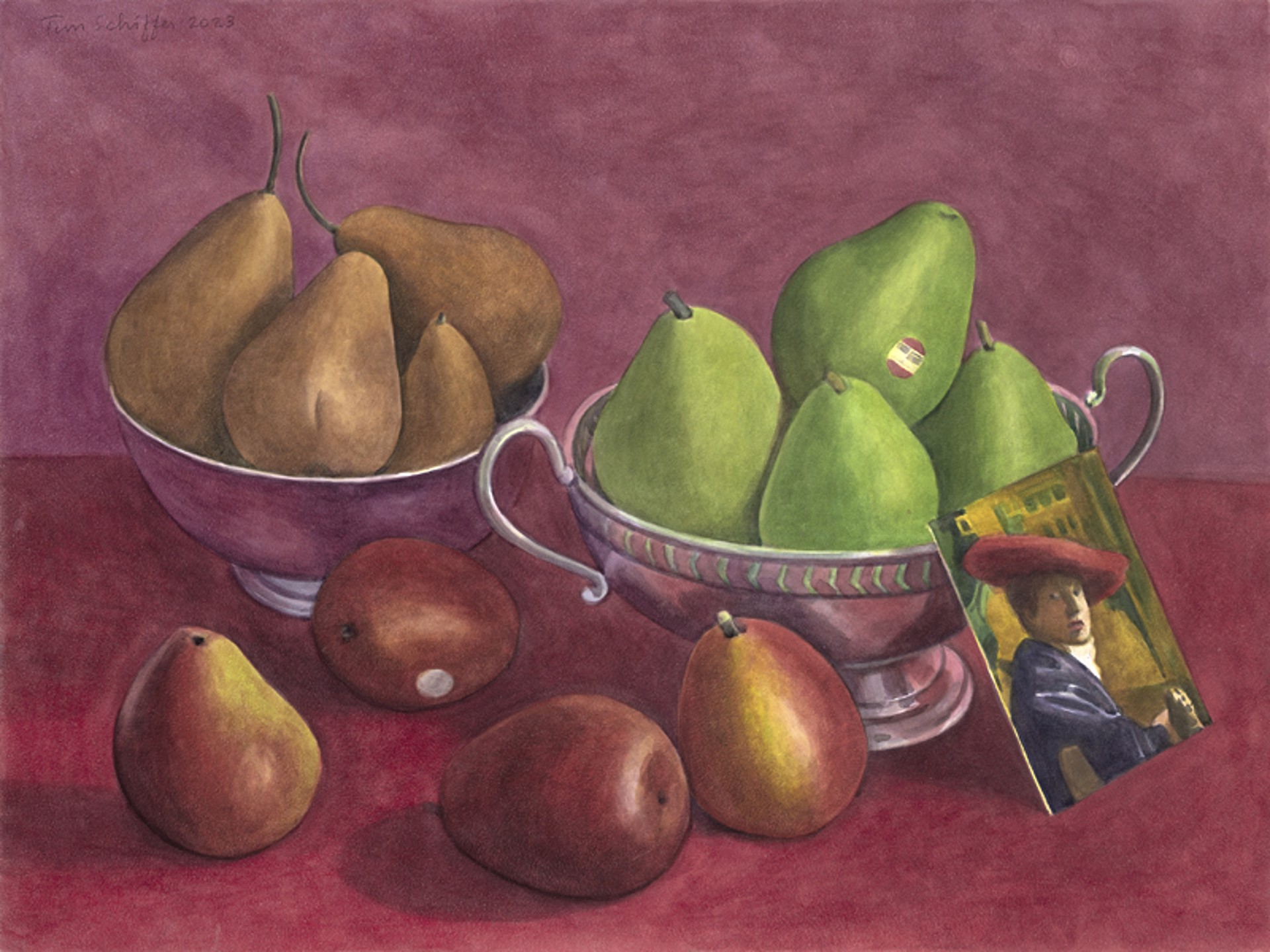 Three Kinds of Pears with a Postcard by Vermeer by Tim Schiffer