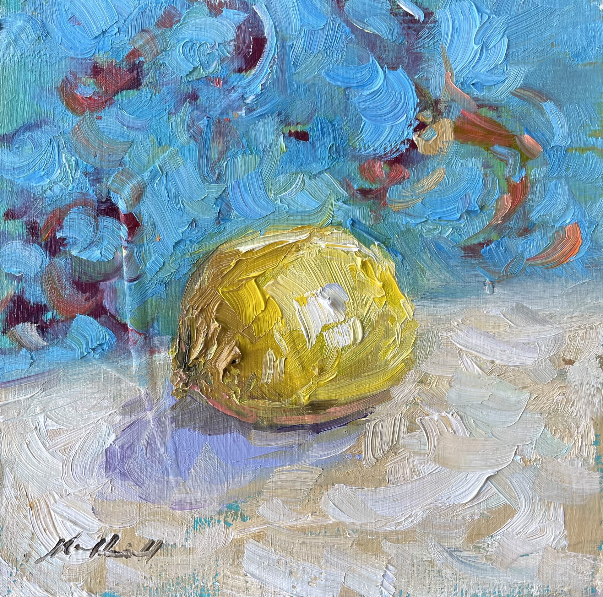 "Lemon with Napkin" original oil painting by Karen Hewitt Hagan