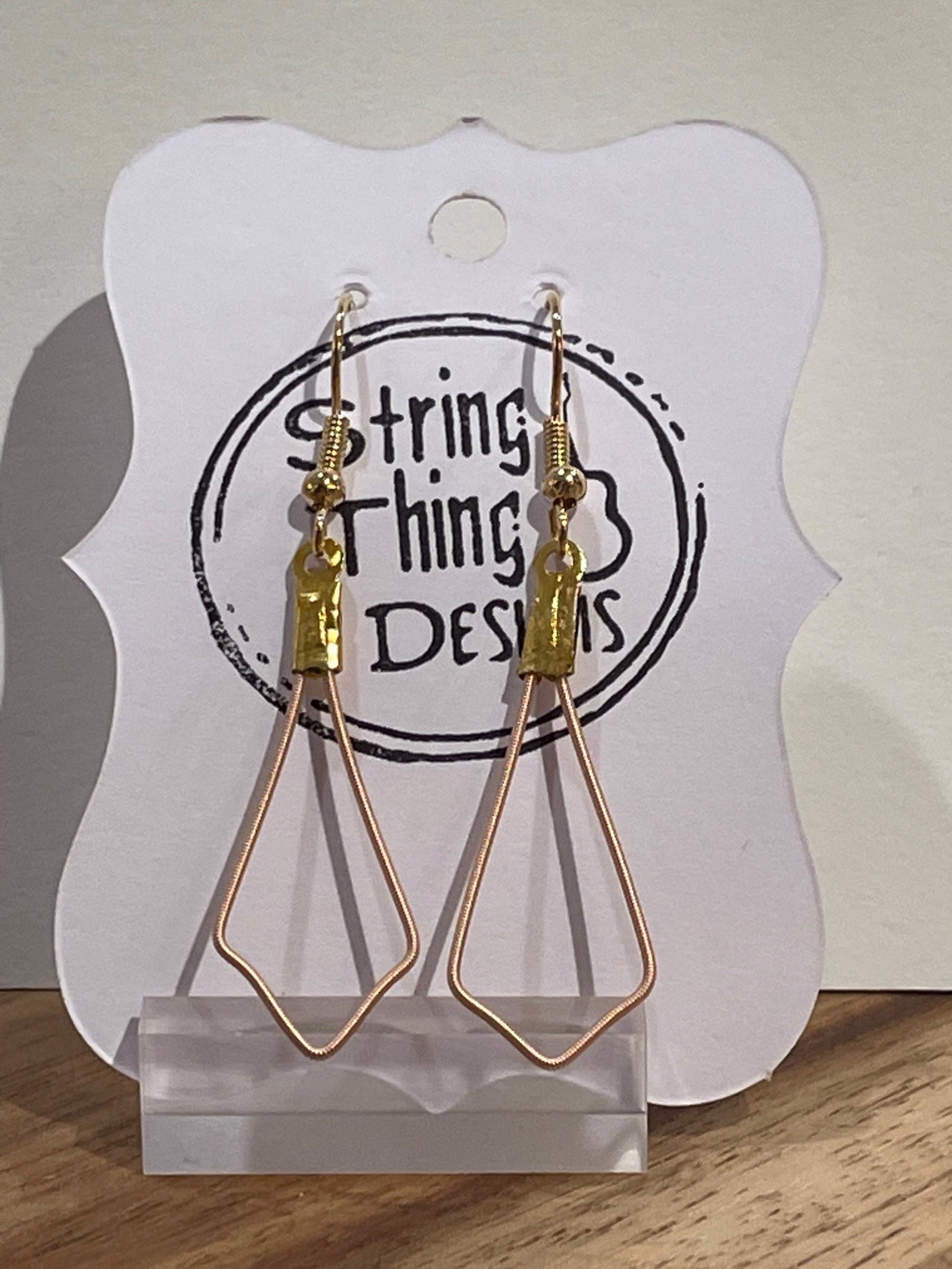 Teardrop Gold Guitar String Earrings by String Thing Designs