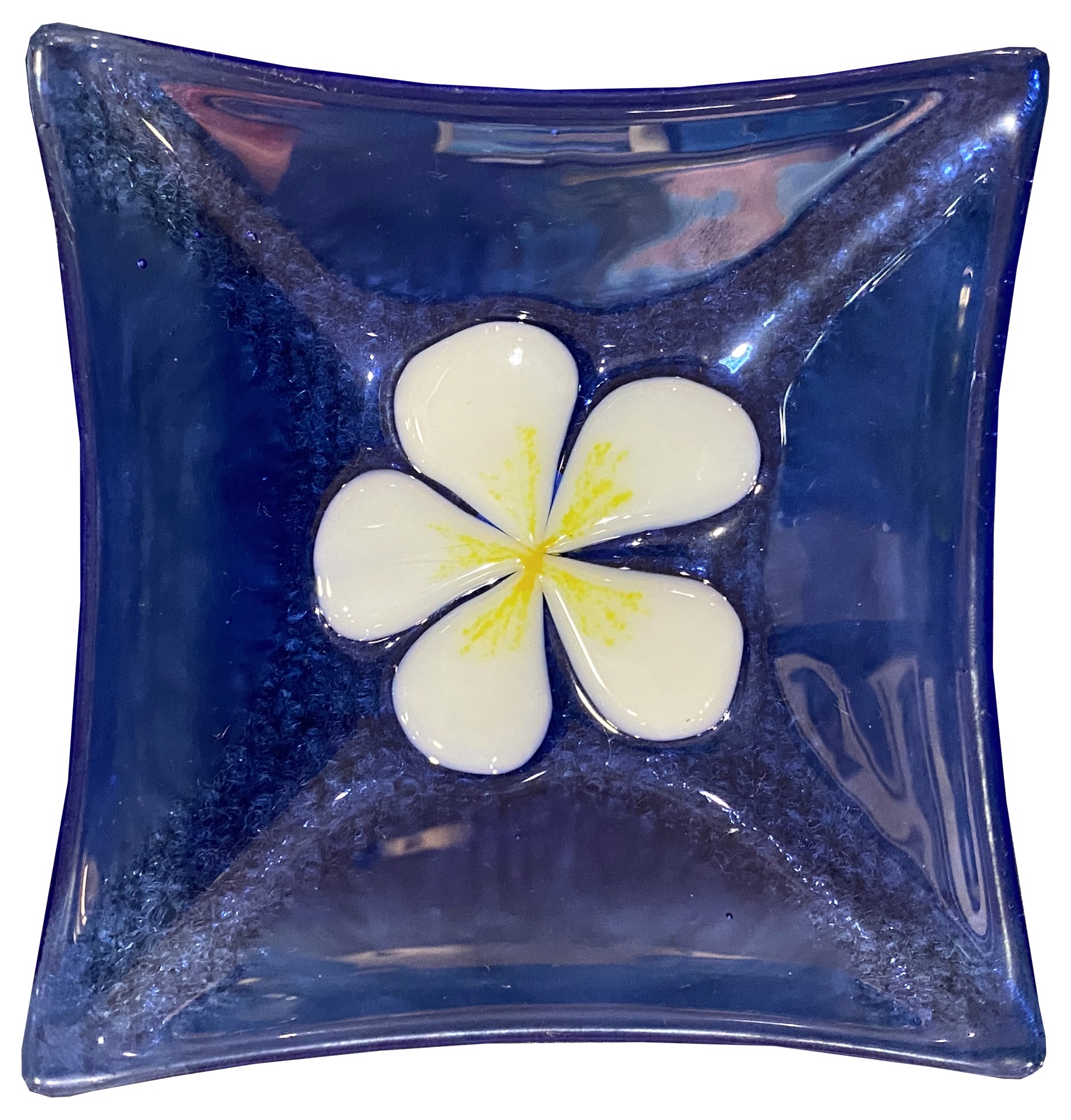 Small Blue Plate with Plumeria by Julie Johnson