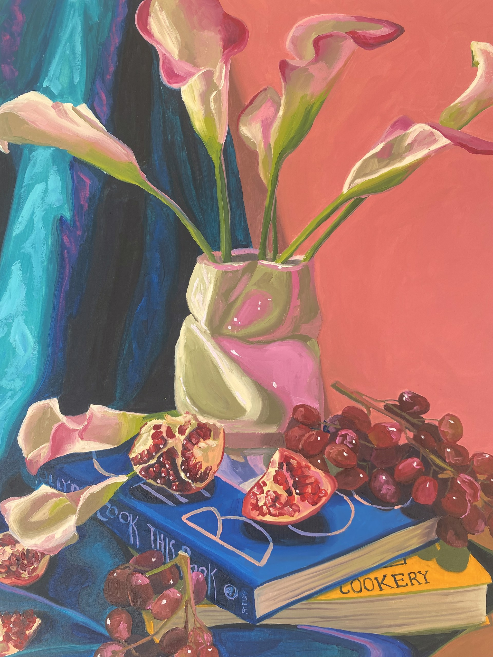 Calla Lillies, Pomegranates, and Grapes by Bella Wattles