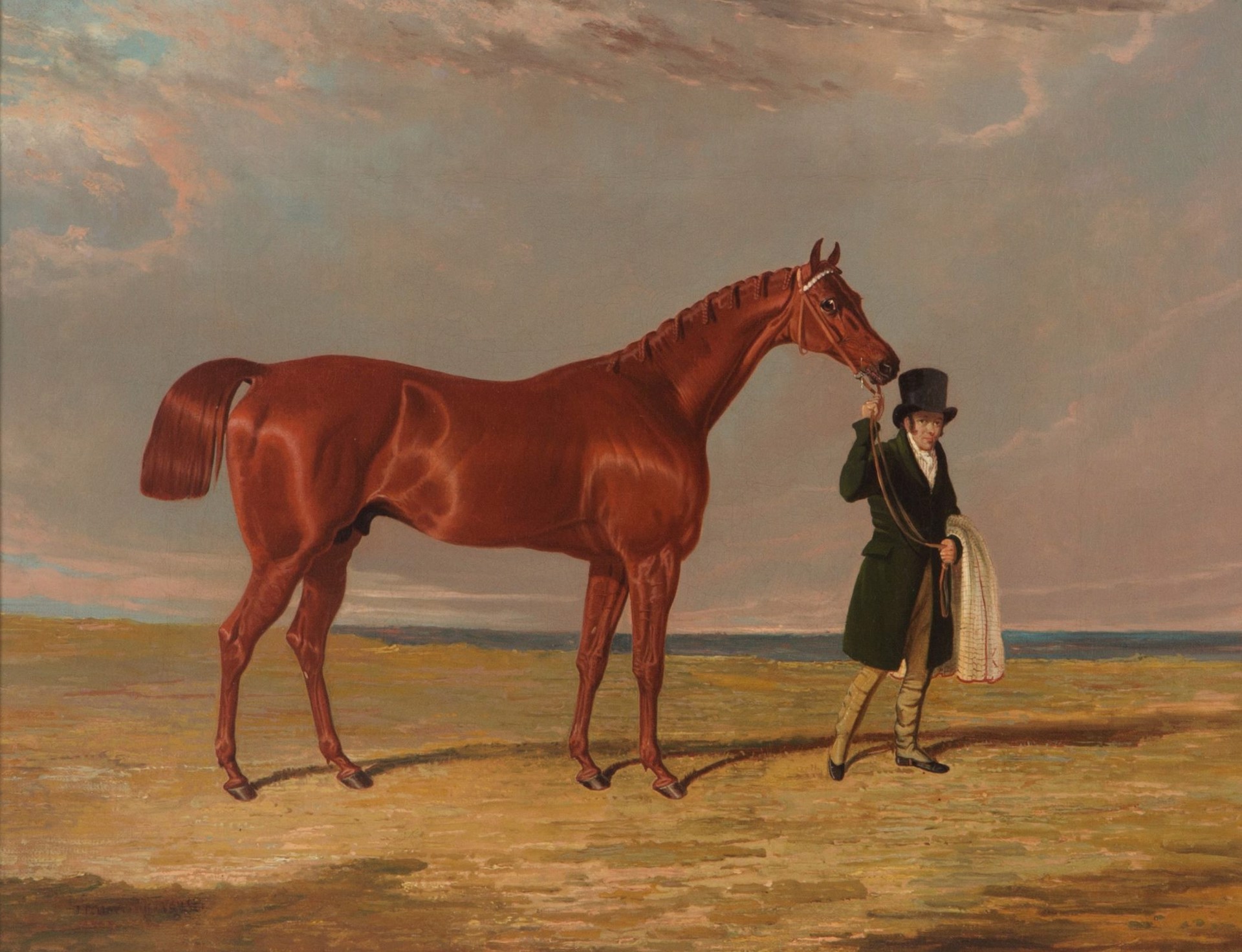 Sir John Kennedy's Chestnut Racehorse Bedlamite, Held by his Trainer by John Frederick Herring, Sr.