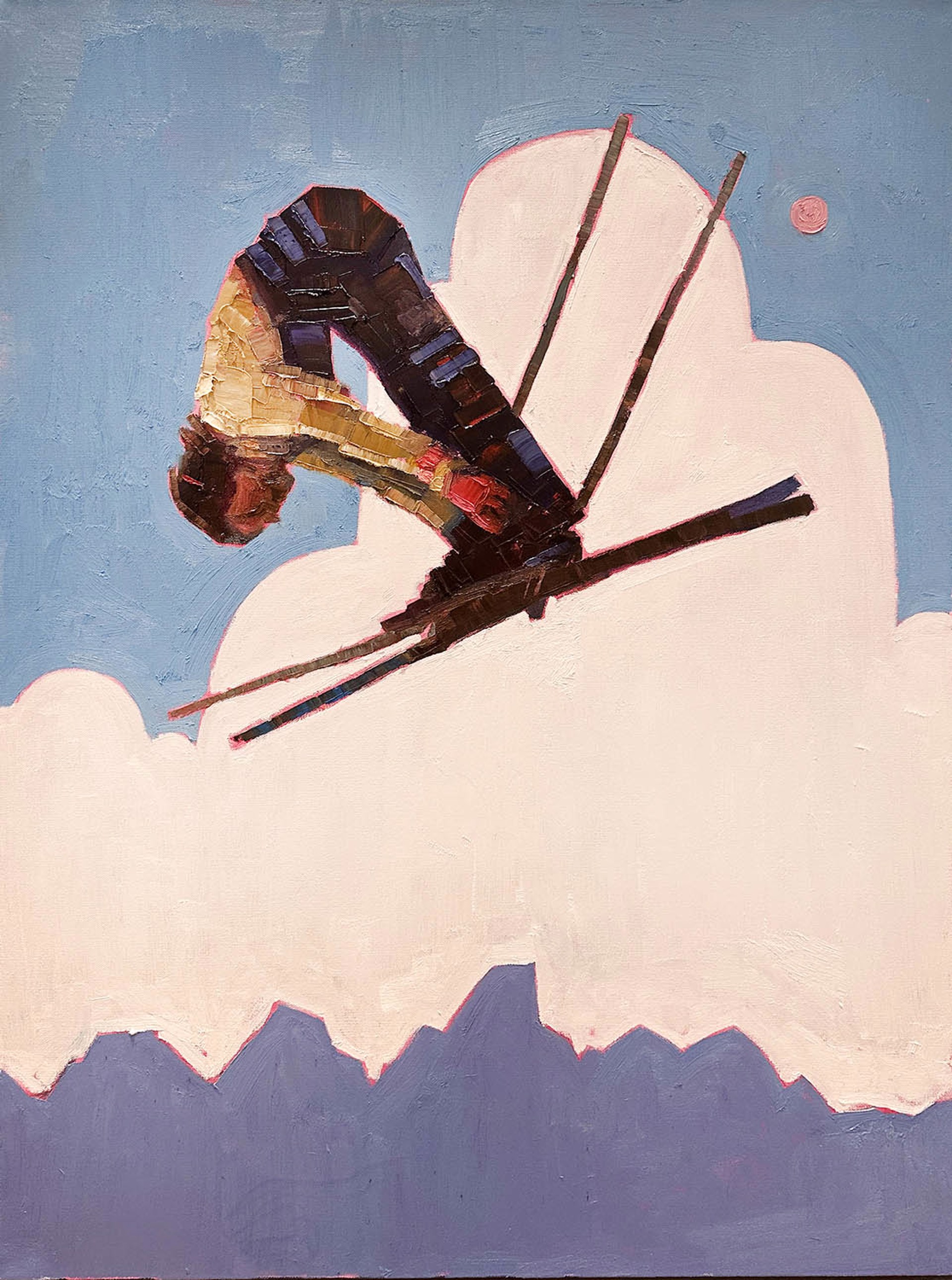 Original Oil Painting By Aaron Hazel Featuring A Female Skiier With Teton Mountain Range In The Background