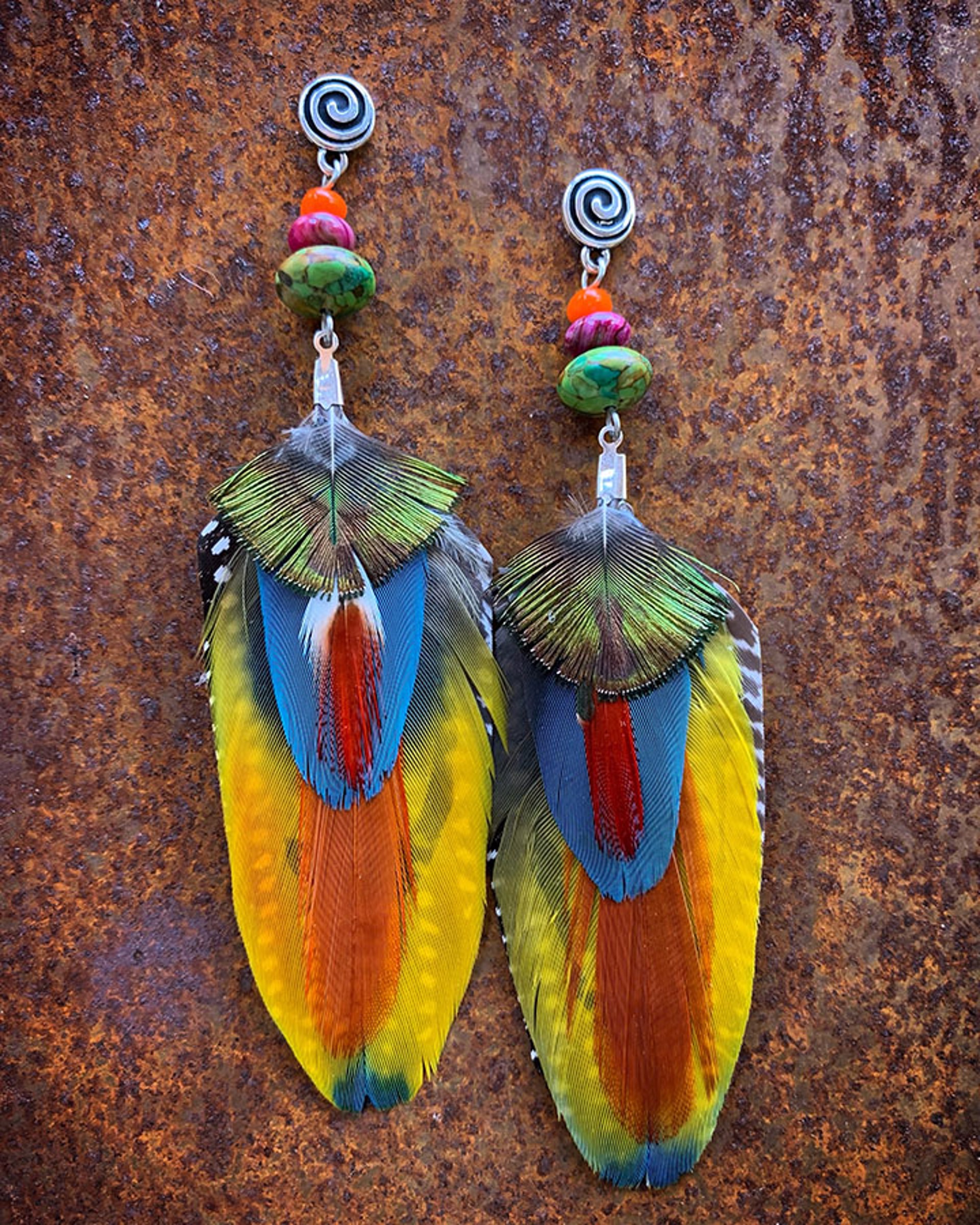 K655 Rainbow Parrot Earrings by Kelly Ormsby