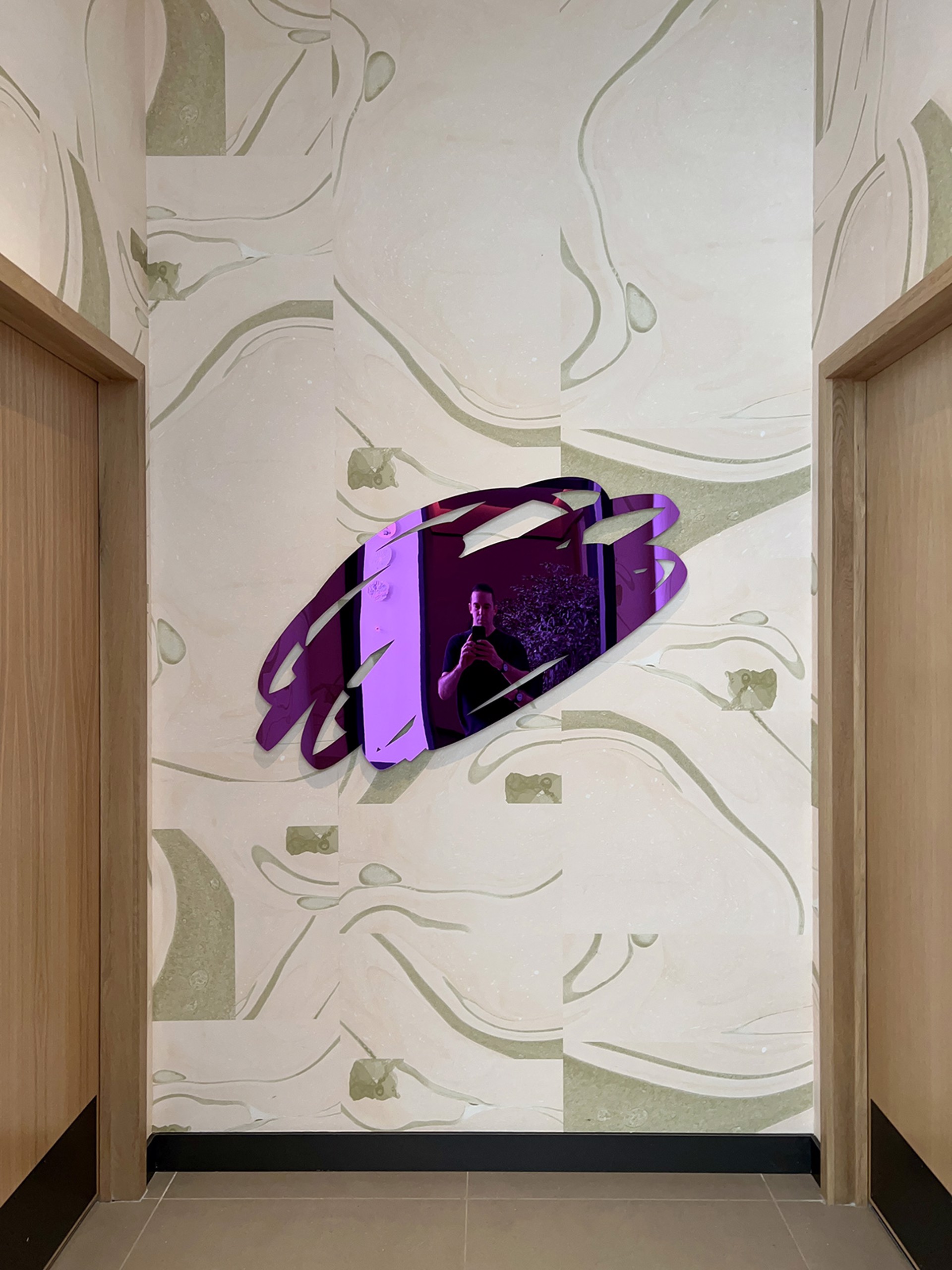 Purple Scribble Mirror, Laser cut mirrored acrylic by Ryan Coleman