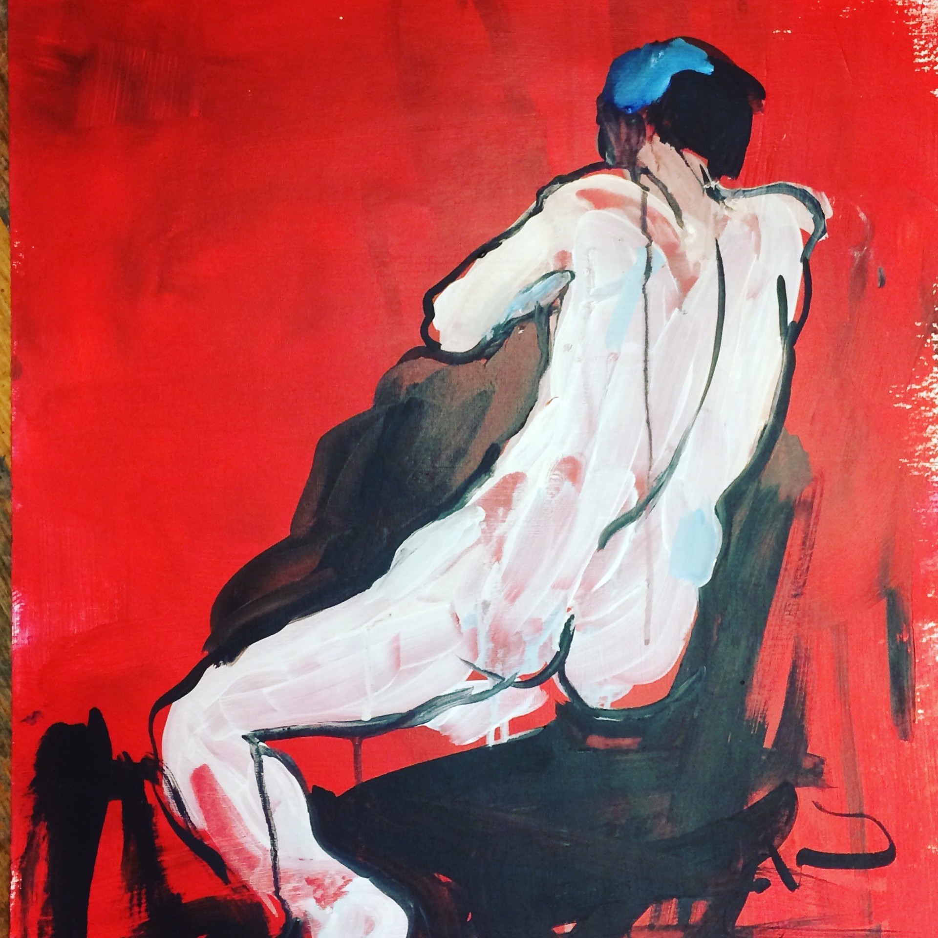 Male Nude Against a Red Wall by Elaine Schloss