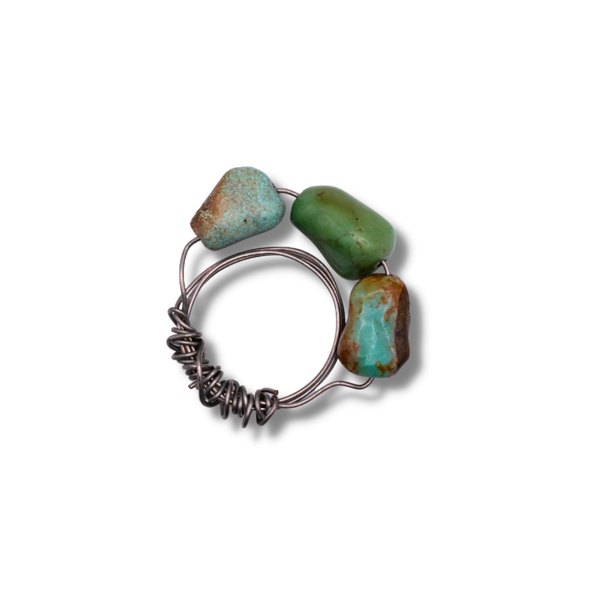 Silver Wire Ring with 3 Turquoise Beads by Donna Faiella
