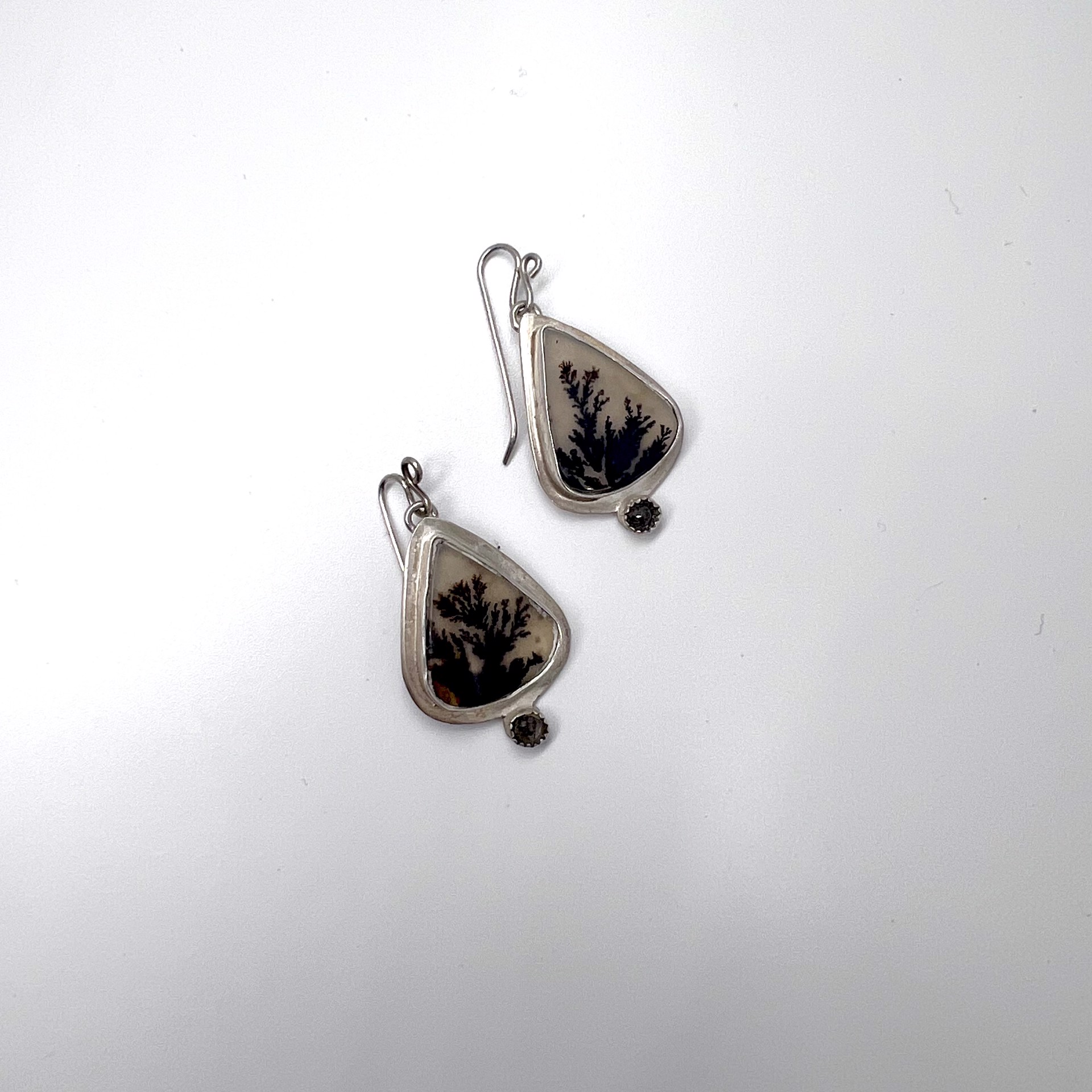 1214 Dendrites Formed in Agate with Diamond Earrings by Suzanne Brown
