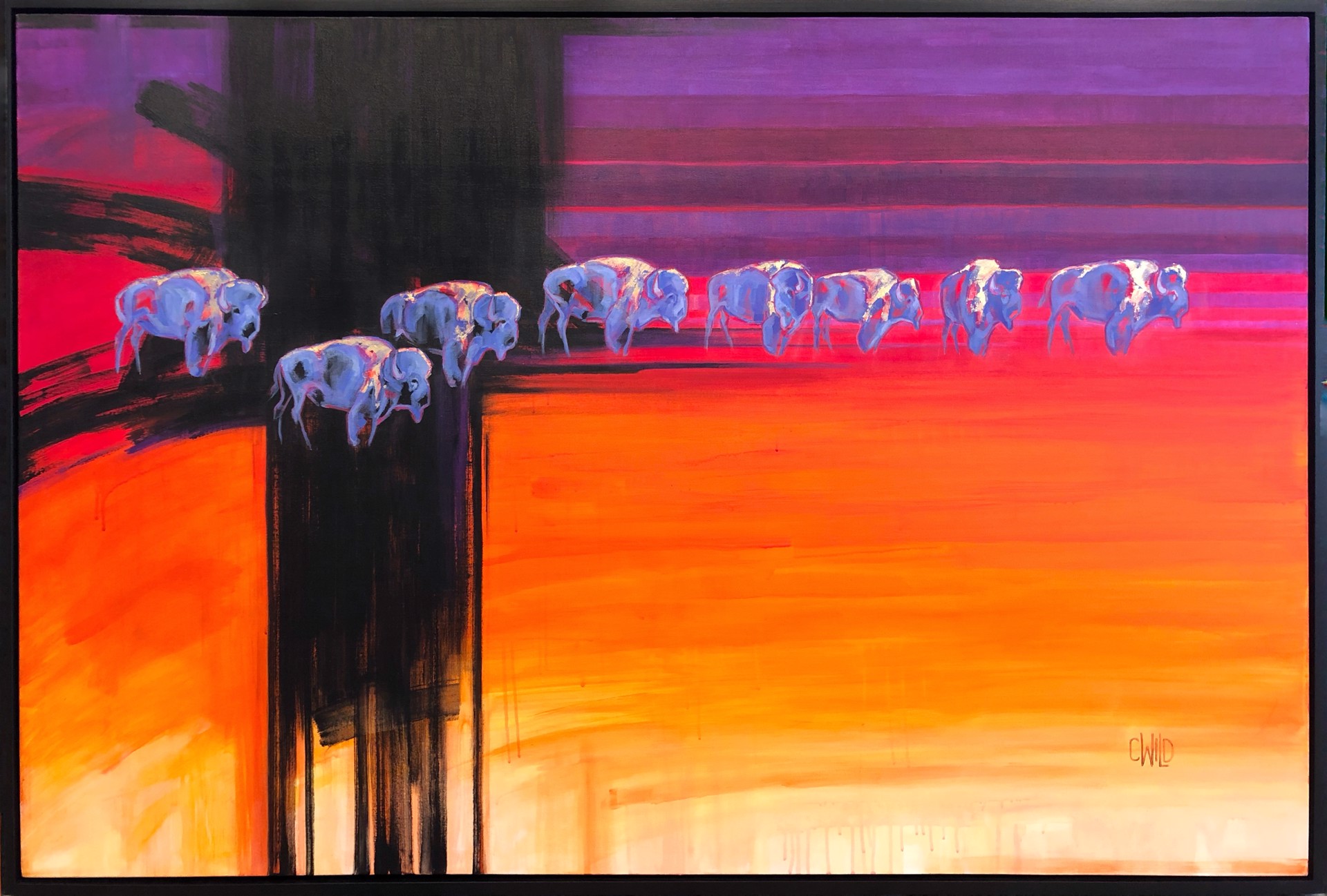 A Contemporary Painting Of Bison With Bright Colors In The Background Available At Gallery Wild
