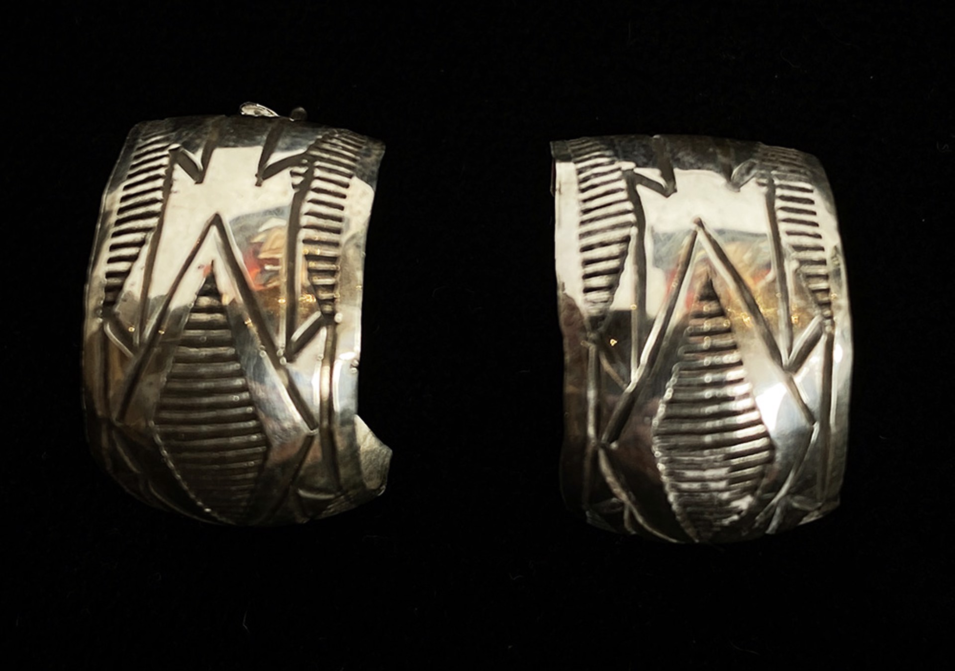 Sterling silver post Hoops with Navajo design by Artist Unknown