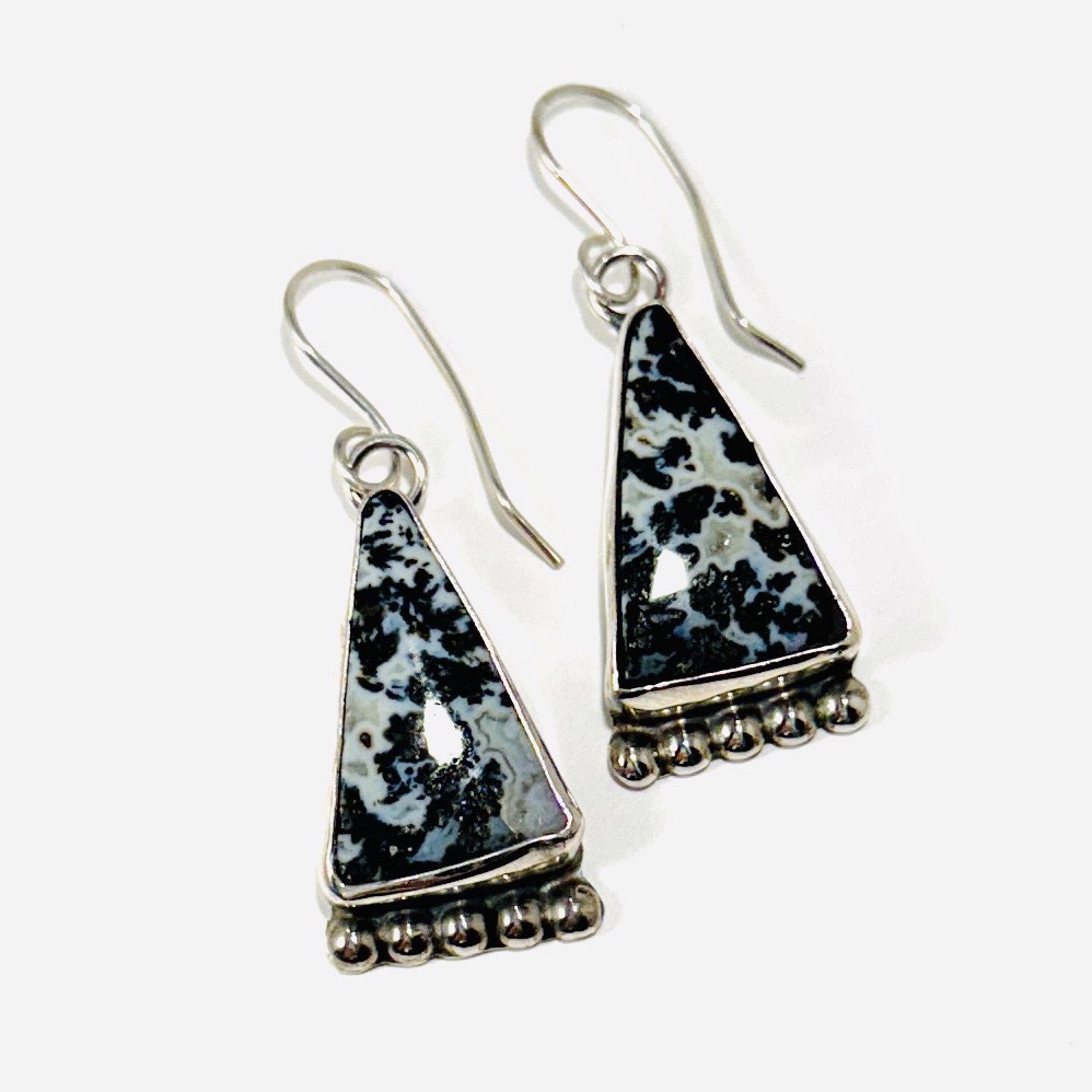 Triangle Black Feather Jasper Earrings AB23-89 by Anne Bivens