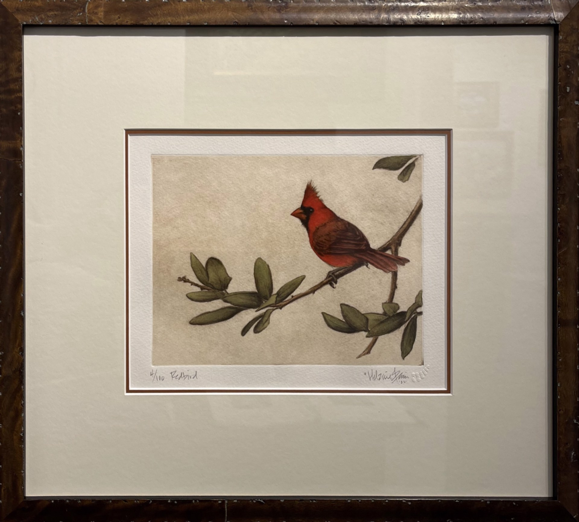 Redbird - framed, #4/100 by Melanie Fain