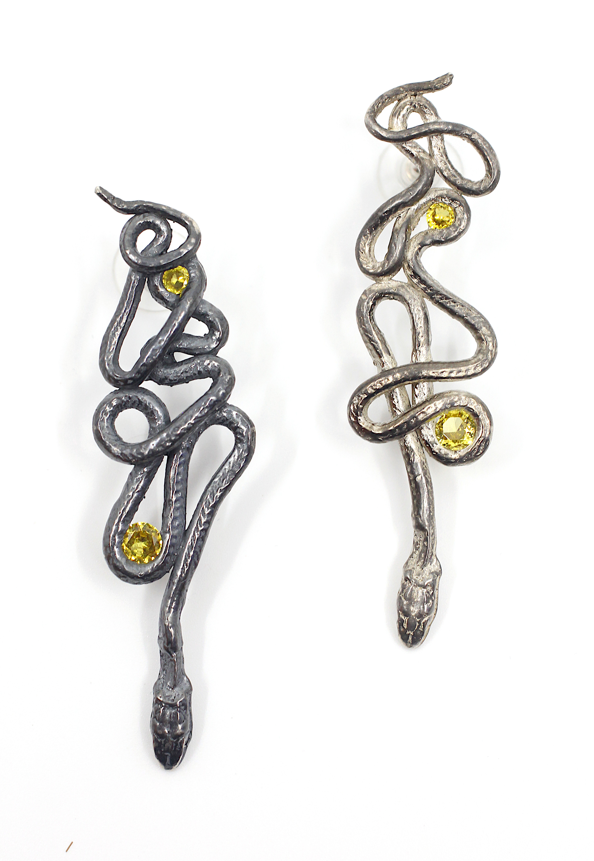 Yellow Topaz Serpentine Earrings by Anna Johnson