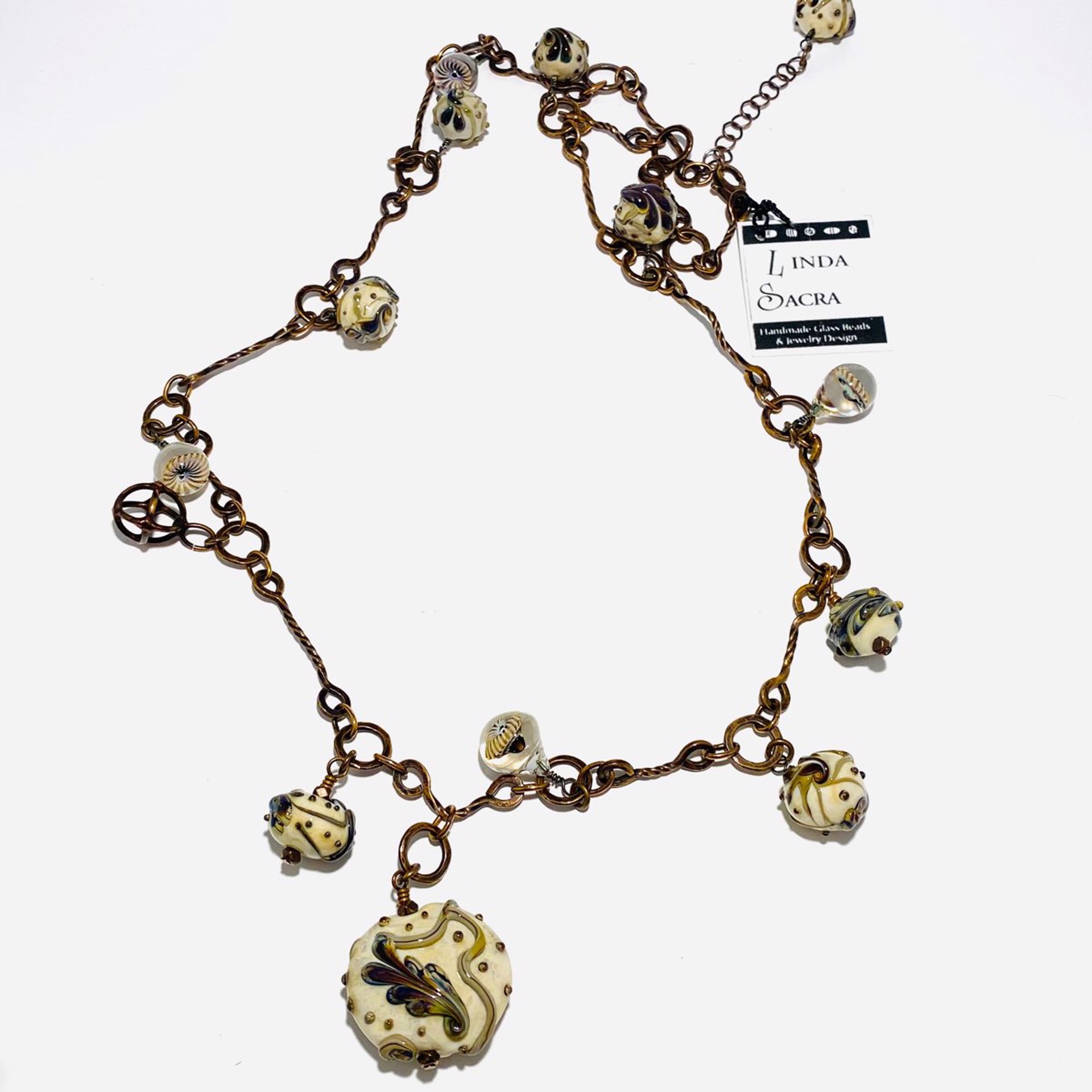 Avario Plum Murrinni Bubble Beads Handcrafted Bronze Necklace LS22-469 by Linda Sacra