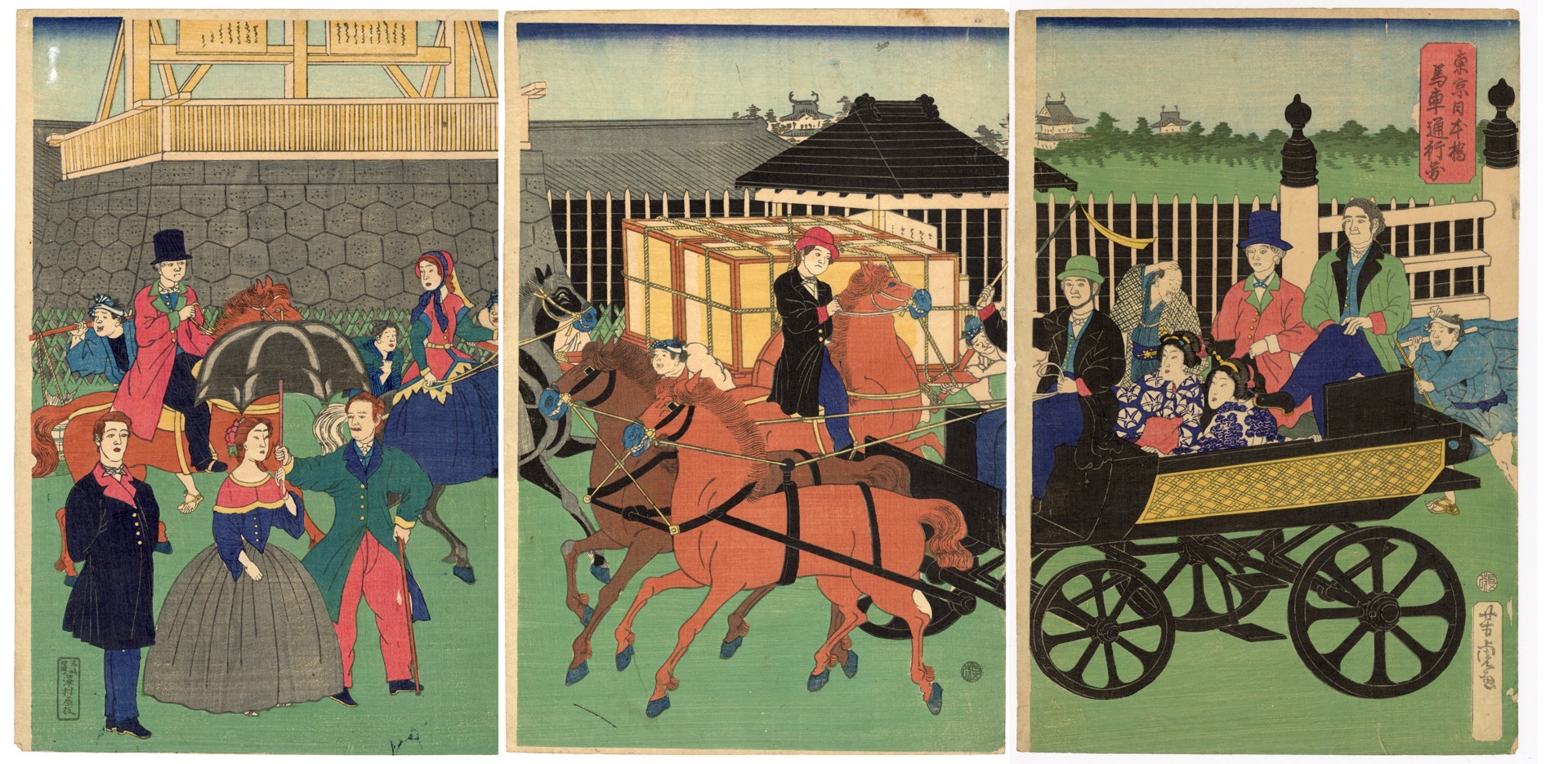 View of a Thoroughfare for Horse Drawn Carriages in Nihonbashi, Tokyo by Yoshitora