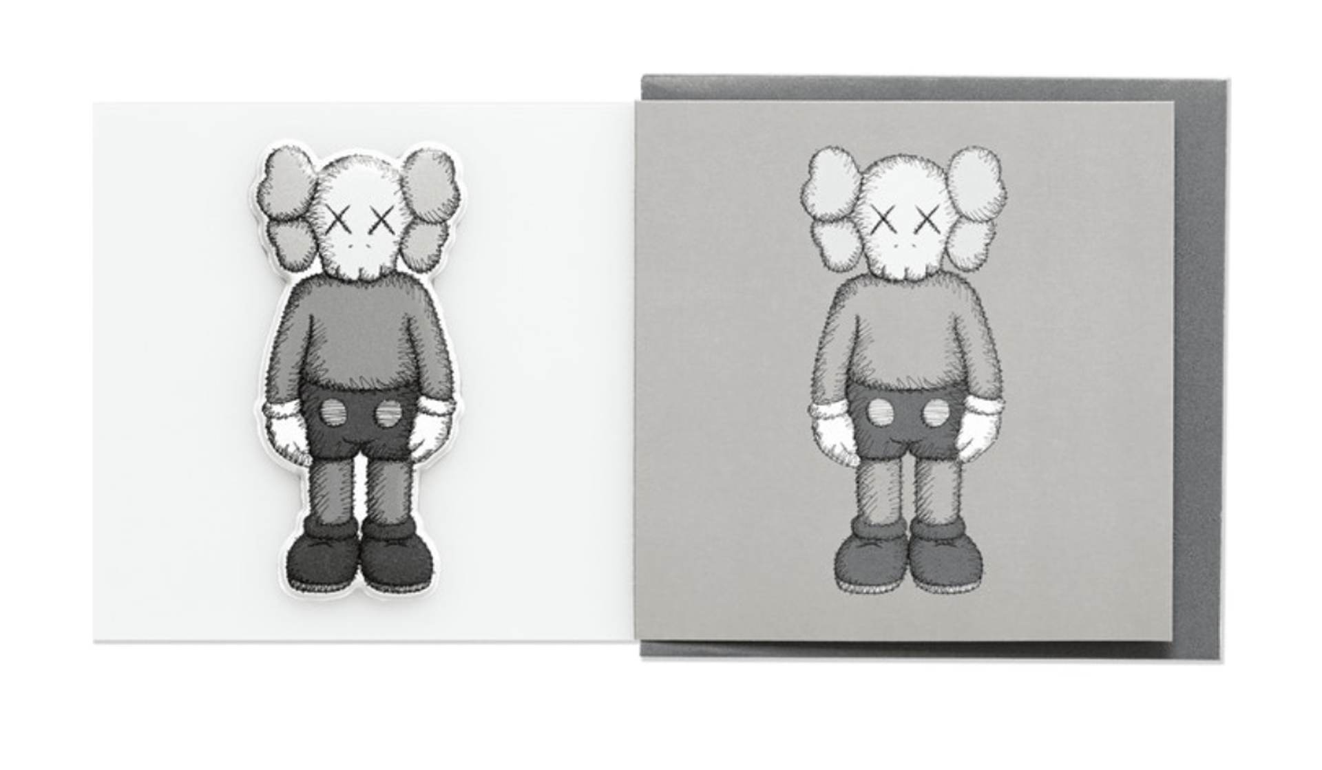 Greeting Card with Puffy Sticker COMPANION Grey by KAWS