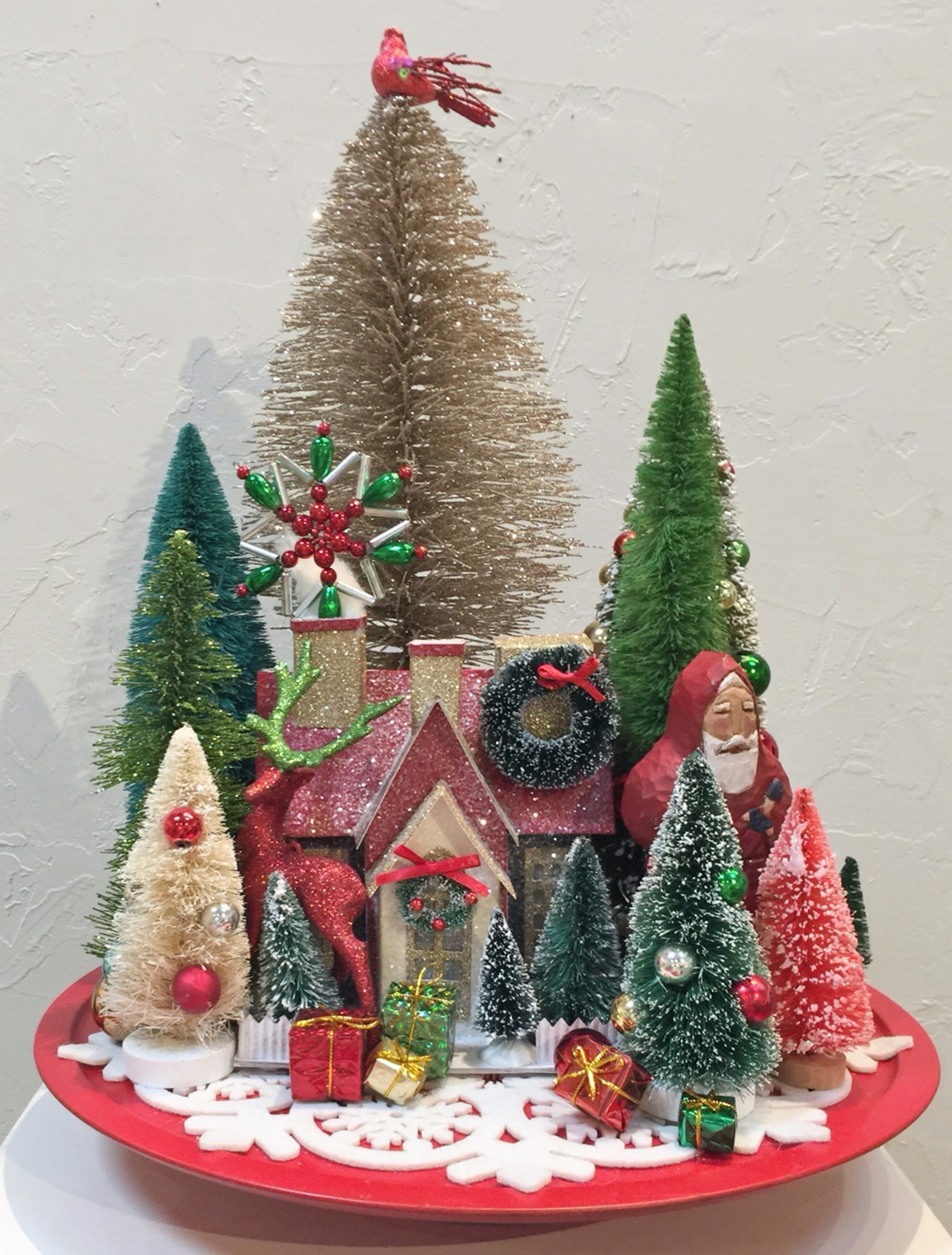 Holiday Vignette - Red Multi With Christmas House & Santa by Kim Yubeta