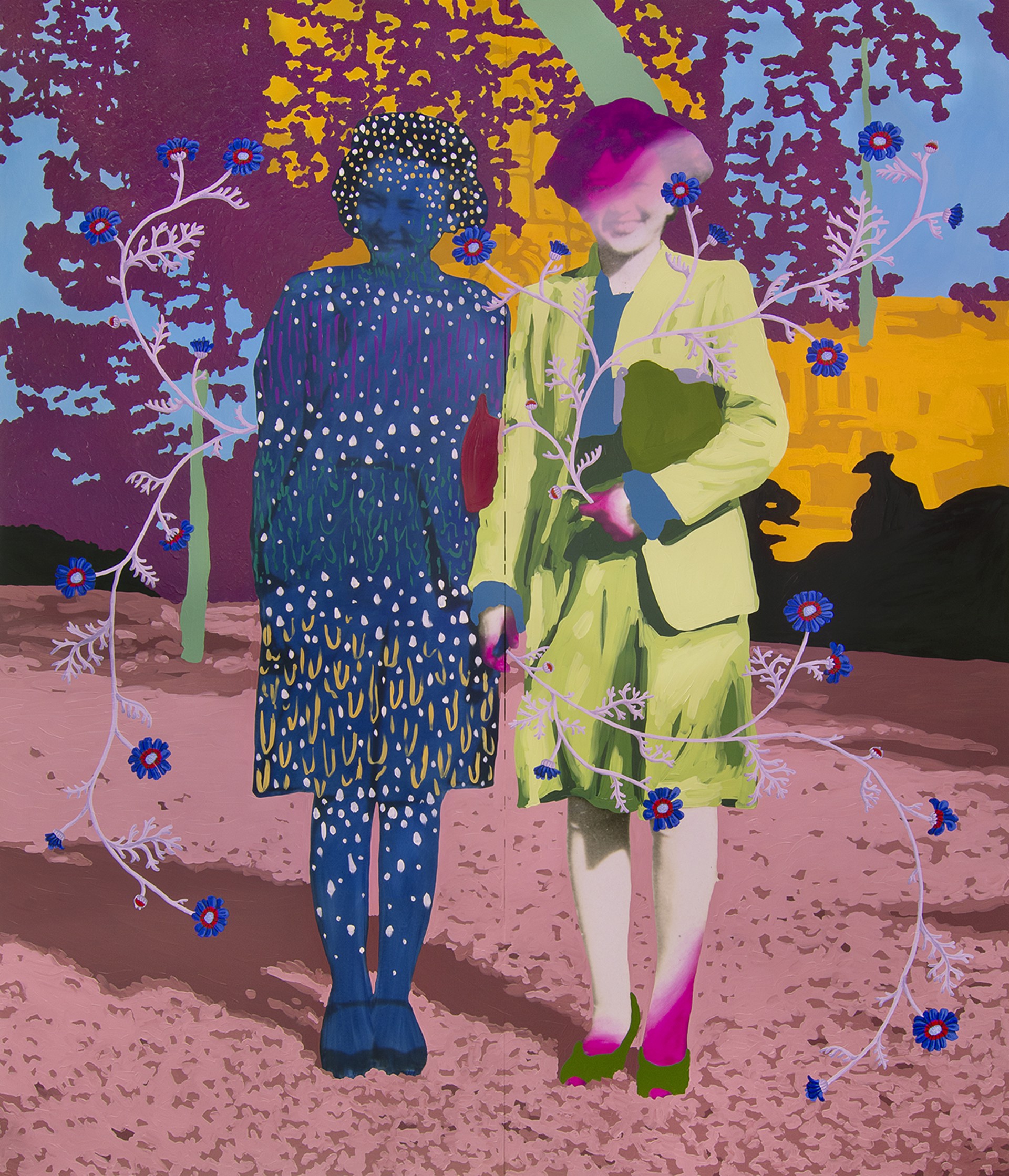 Commission_Untitled (Starling Woman and Color Fade Woman with Painted Daisies) by Daisy Patton