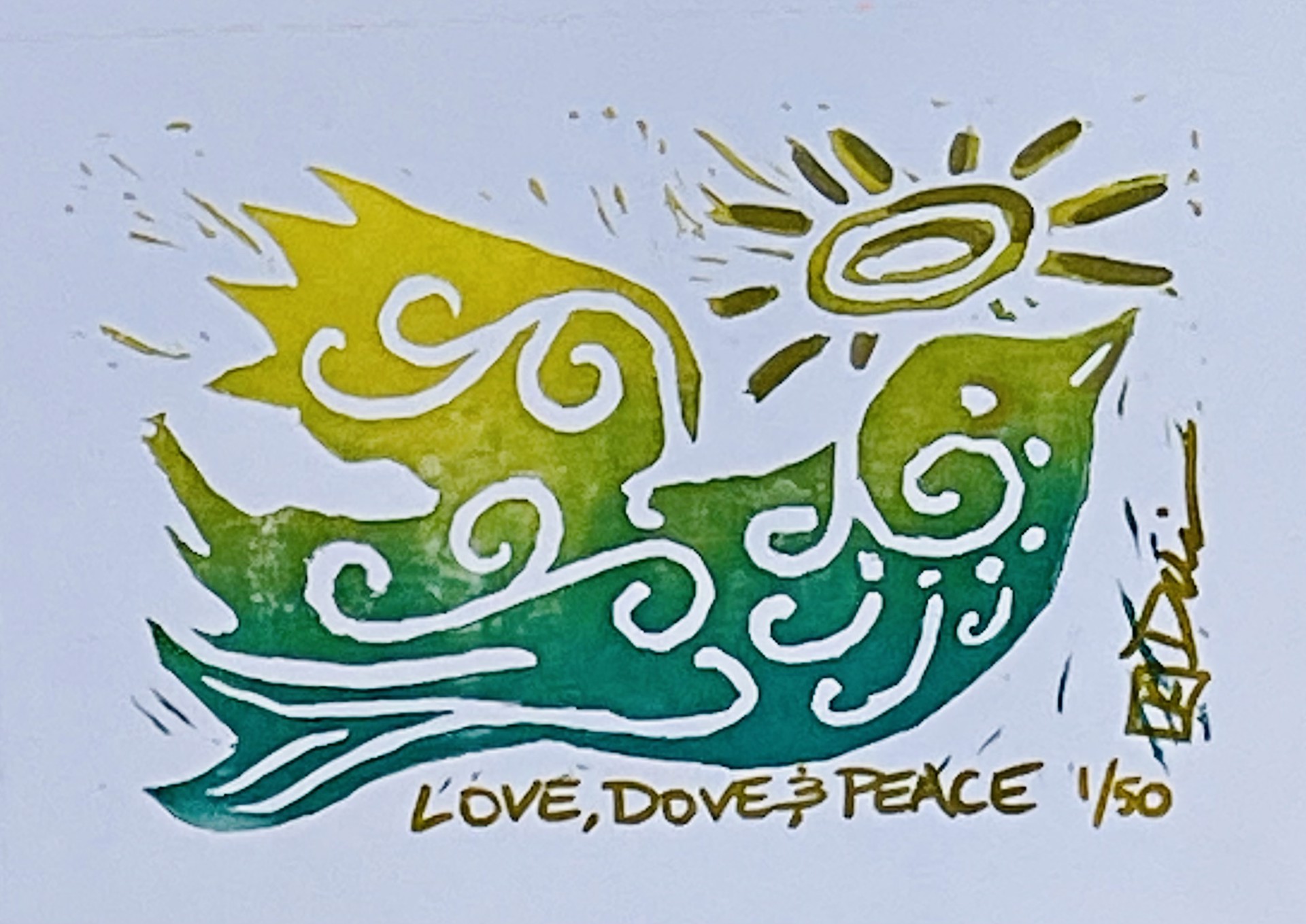 Love, Dove & Peace Print Green/Gold by Keri Davis