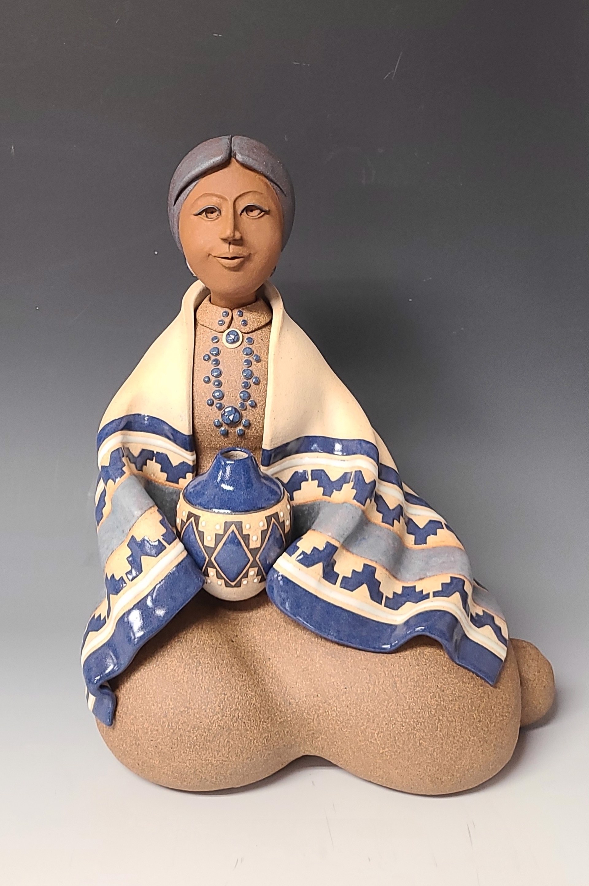 Navajo Woman Seated - Blue by Terry Slonaker