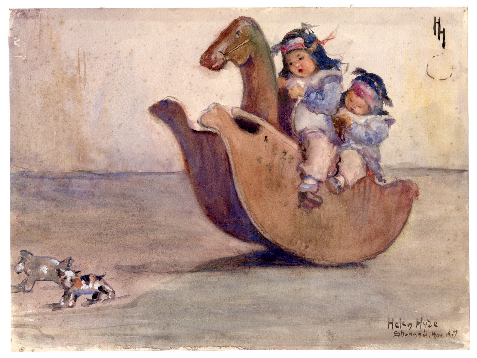 Chinese Children on a Rocking Horse by Helen Hyde