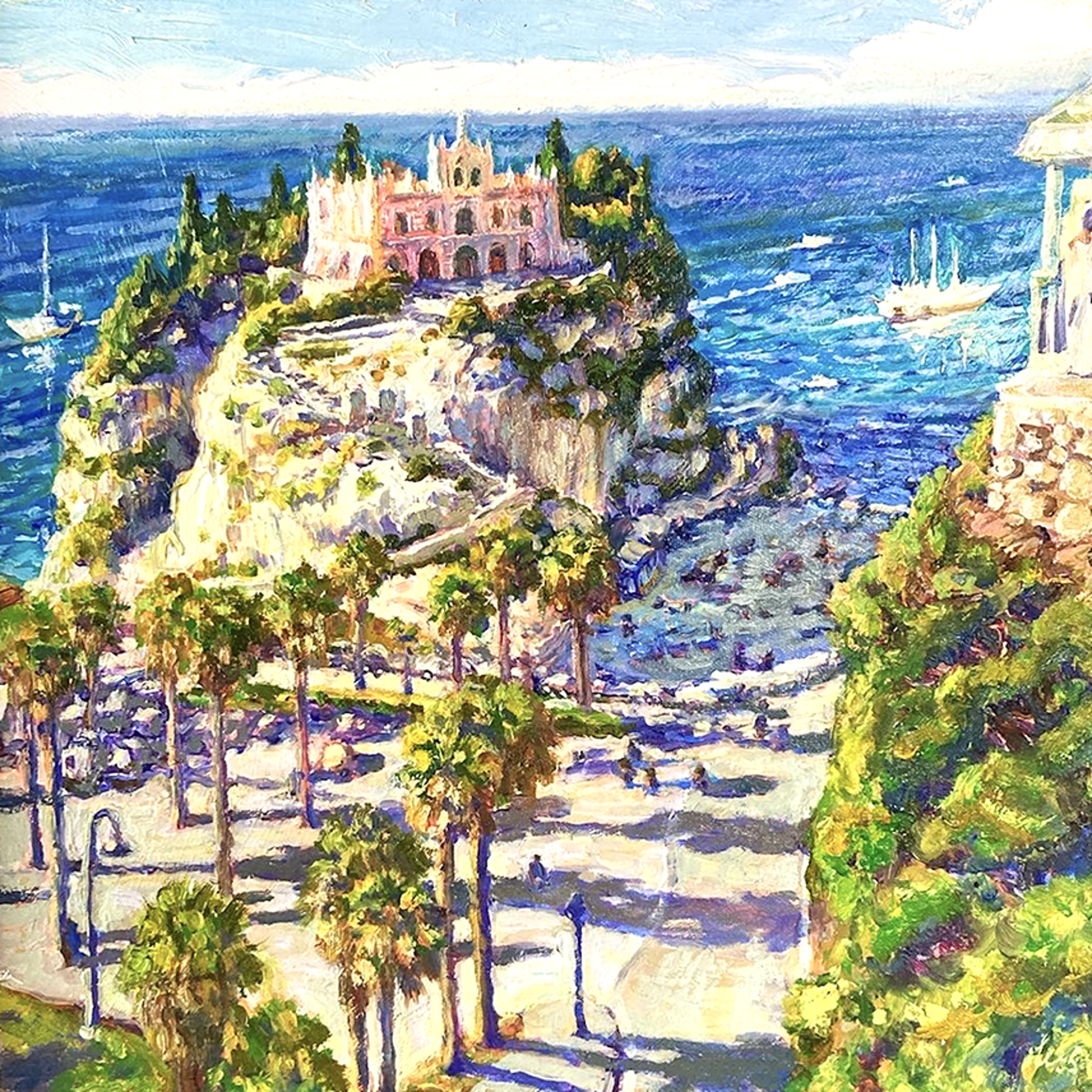 "Sanctuary of Santa Maria Tropea, Italy" original oil painting by Olessia Maximenko