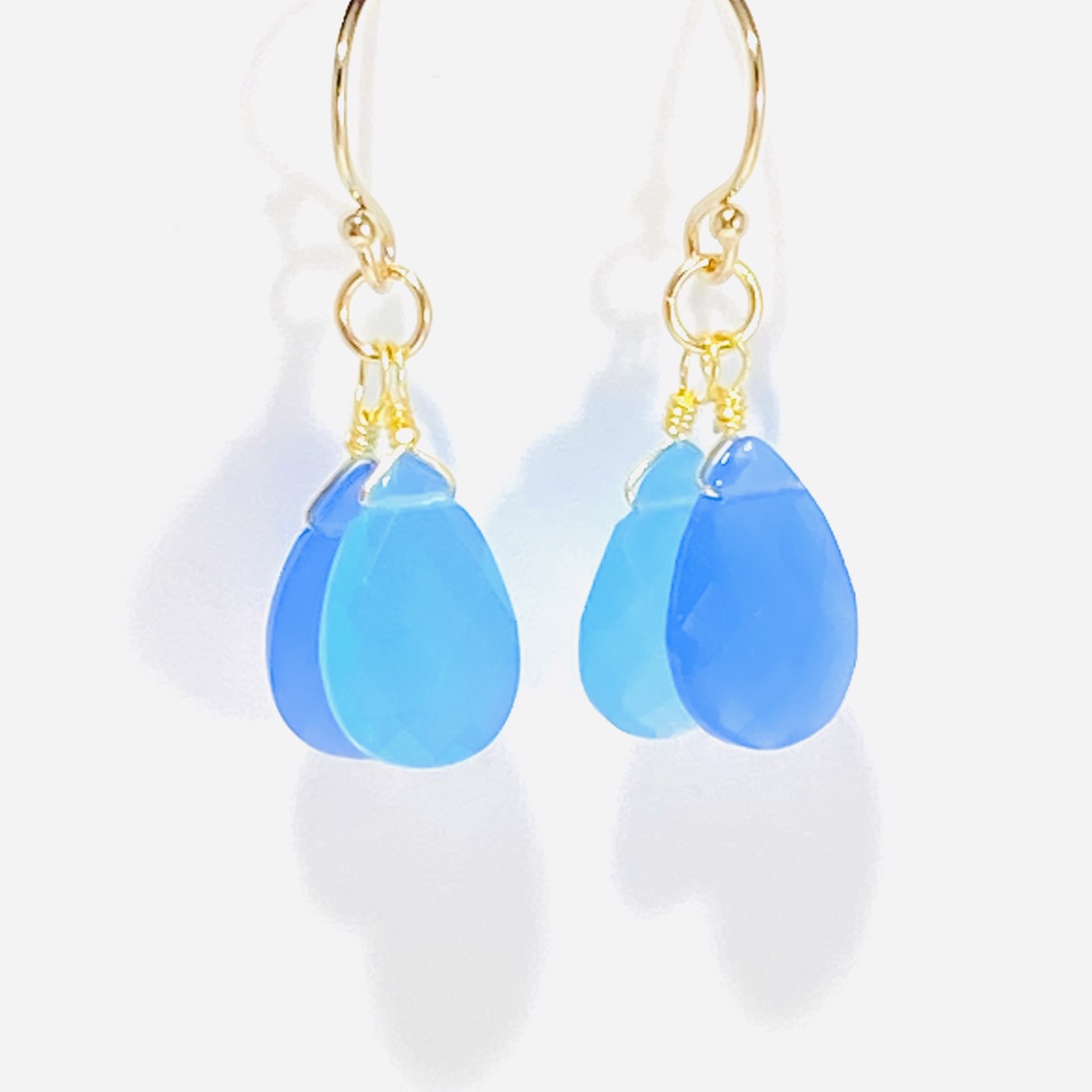Light Blue and Blue Quartz Teardrop Earring by Nance Trueworthy