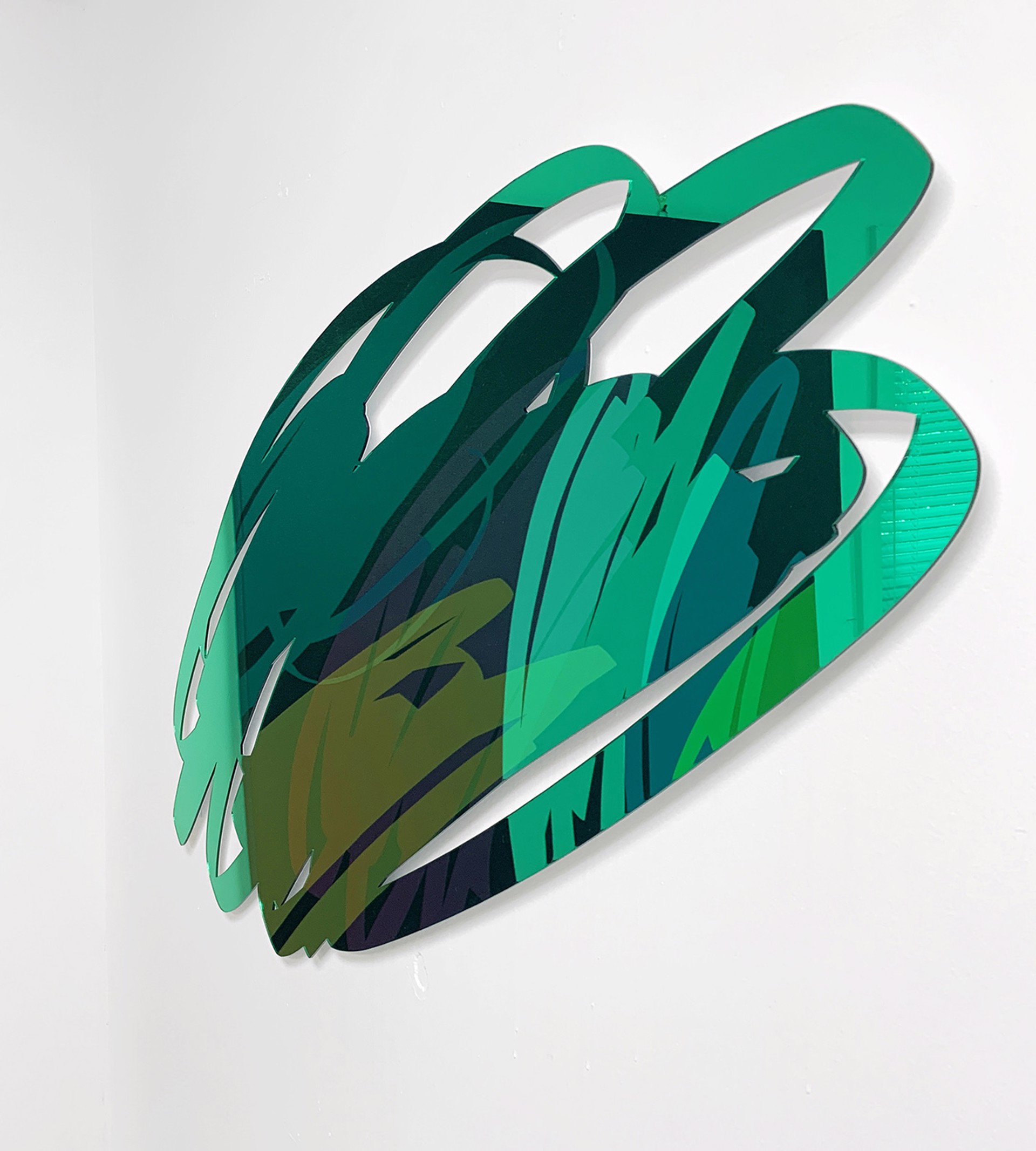 Green Scribble Mirror, Laser cut mirrored acrylic by Ryan Coleman