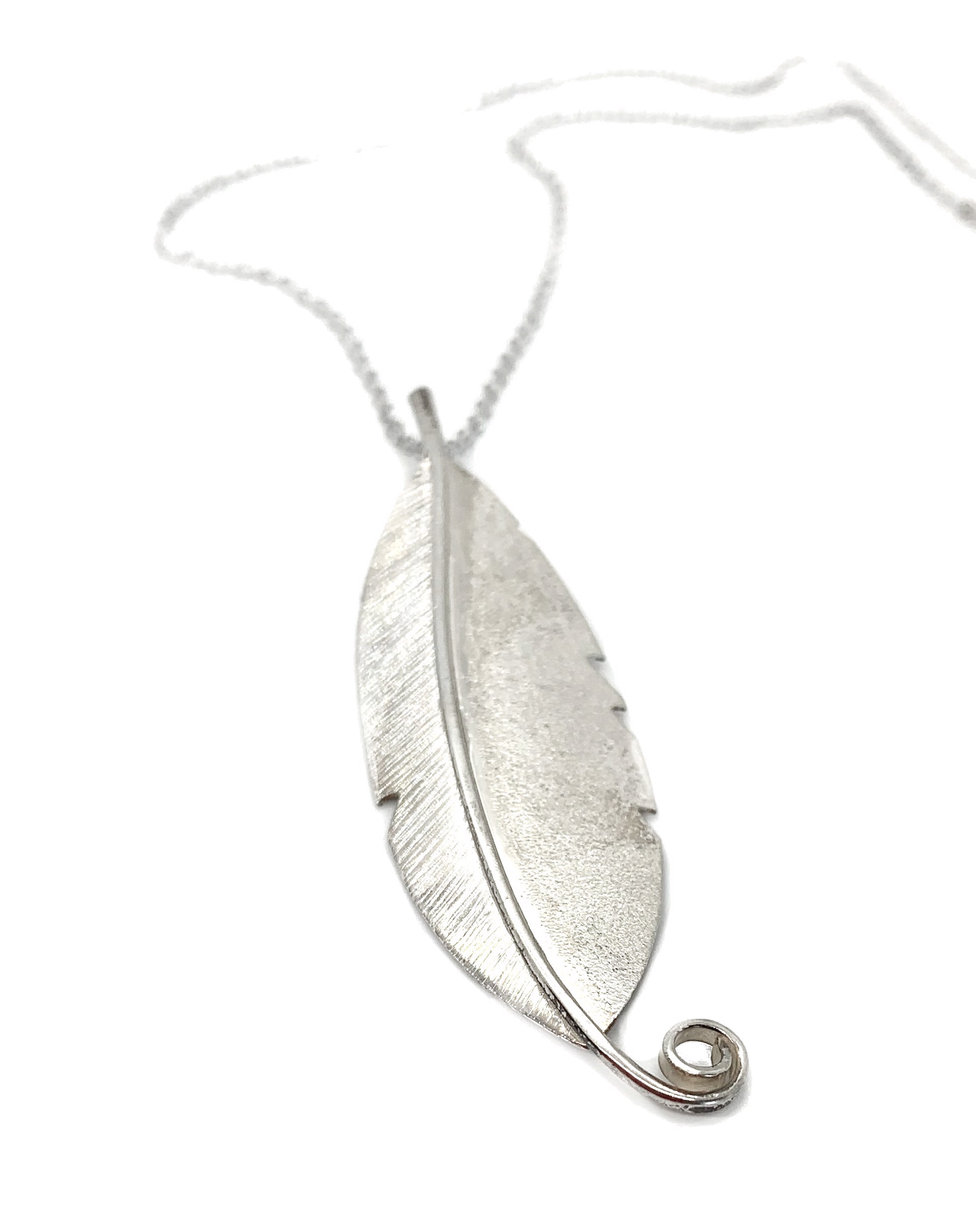 Sterling Silver Large Feather Necklace on 18in Chain by Leslie Eggers