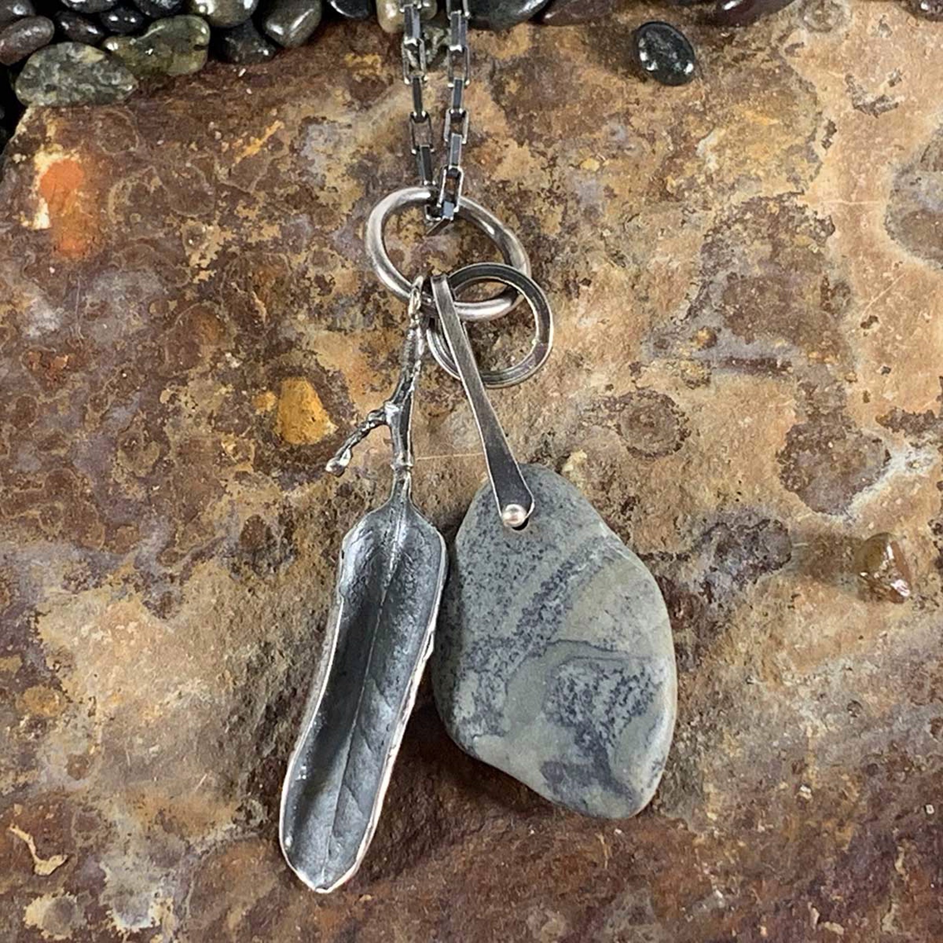 Beach Stone and Leaf Necklace by April Ottey