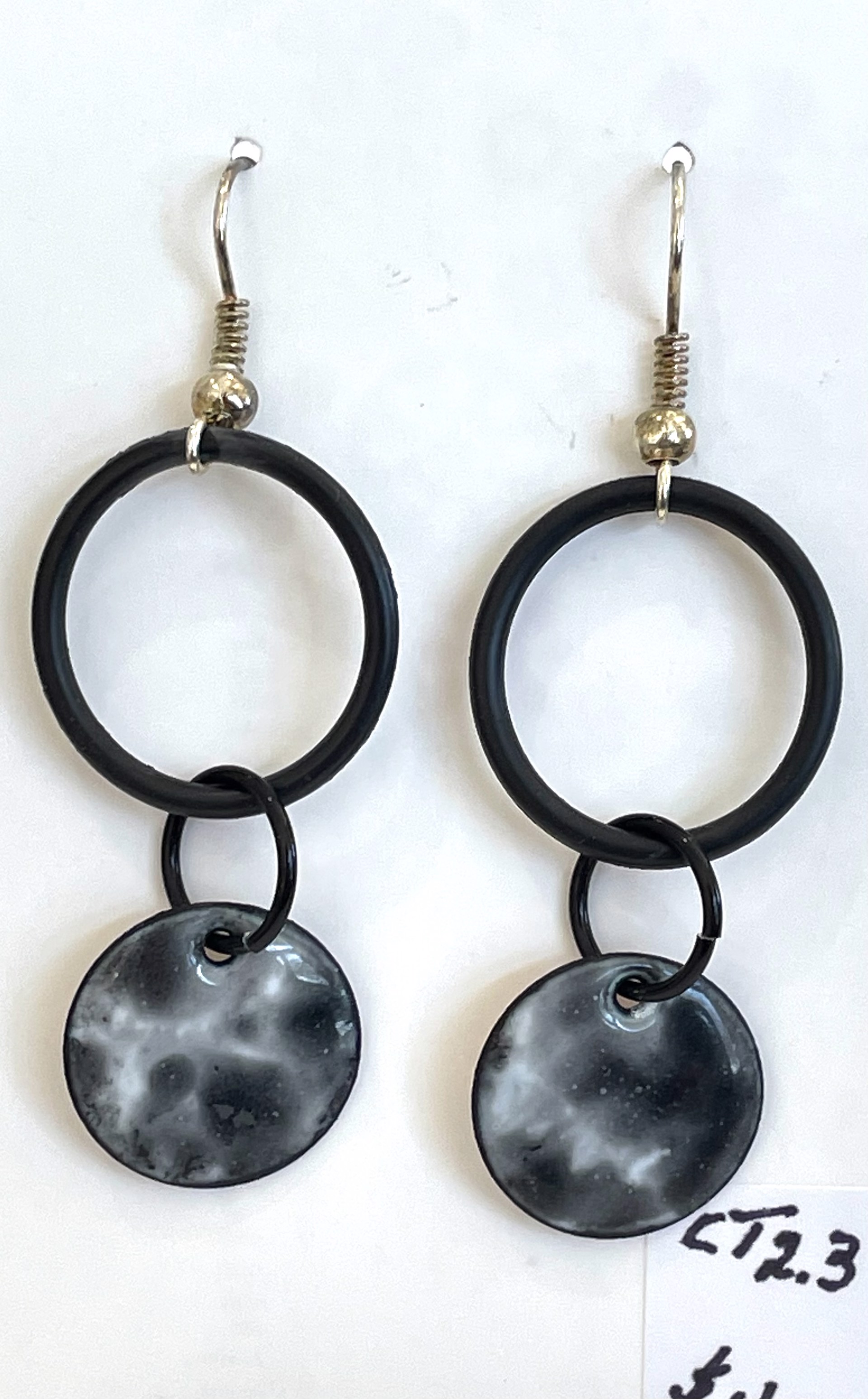 CT 2.3 Abstract Black White Dangle Earrings by Cathy Talbot