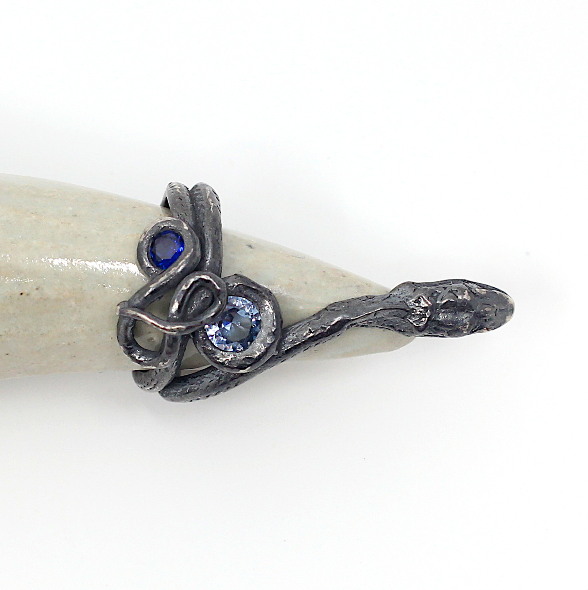 Sapphire and Blue Zircon Serpentine Ring by Anna Johnson