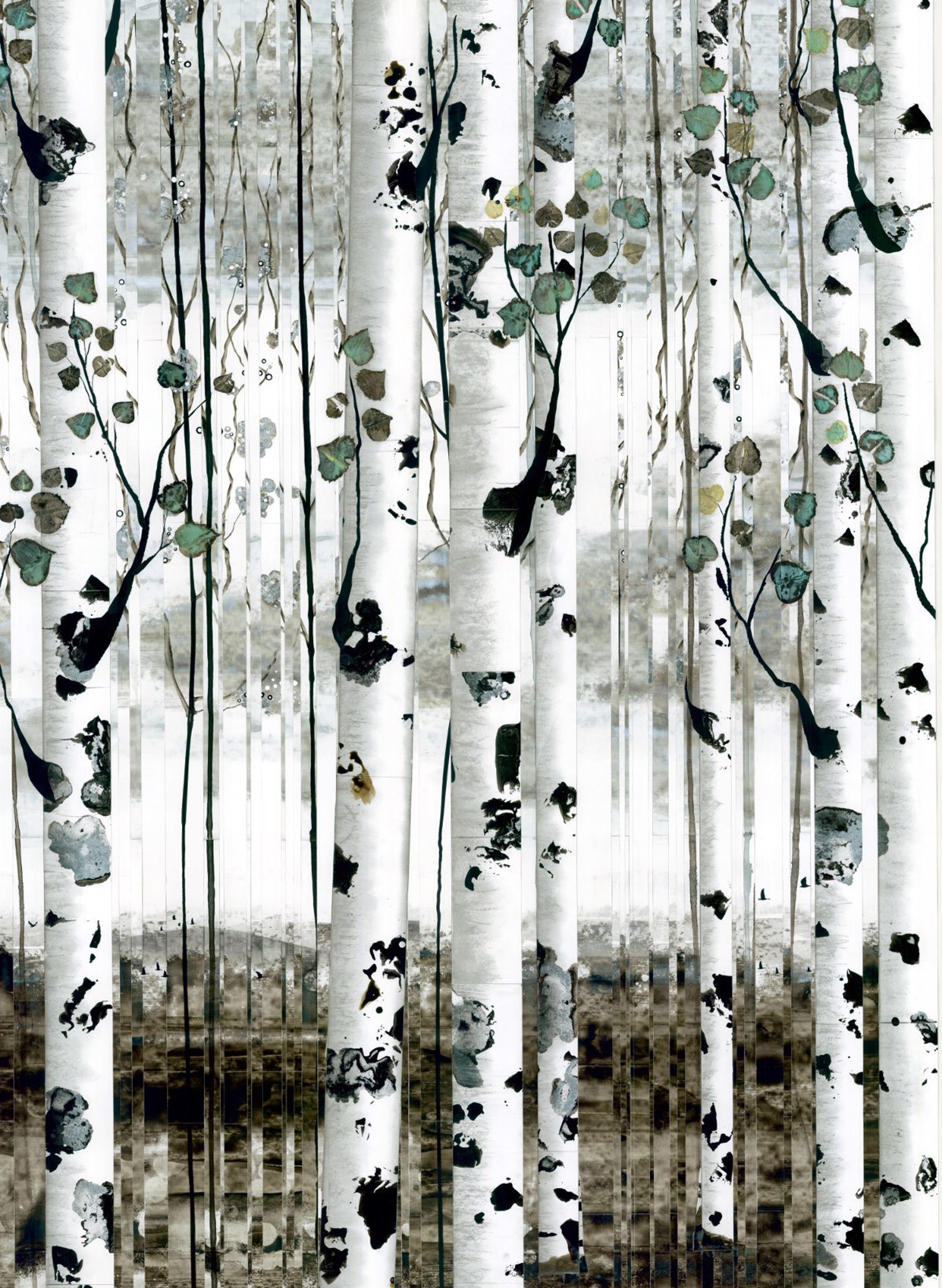Aspens with Patinated Leaves and Distant Mountain by Anastasia Kimmett
