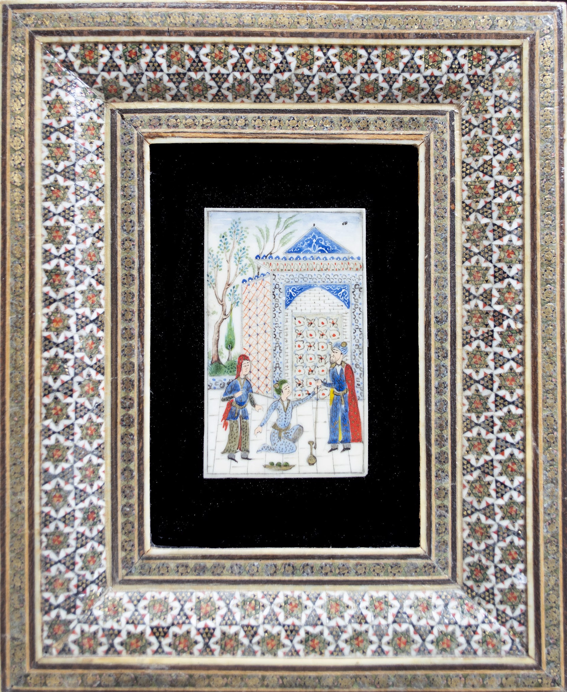 Persian Miniature (Three Figures Conversing) by Persian
