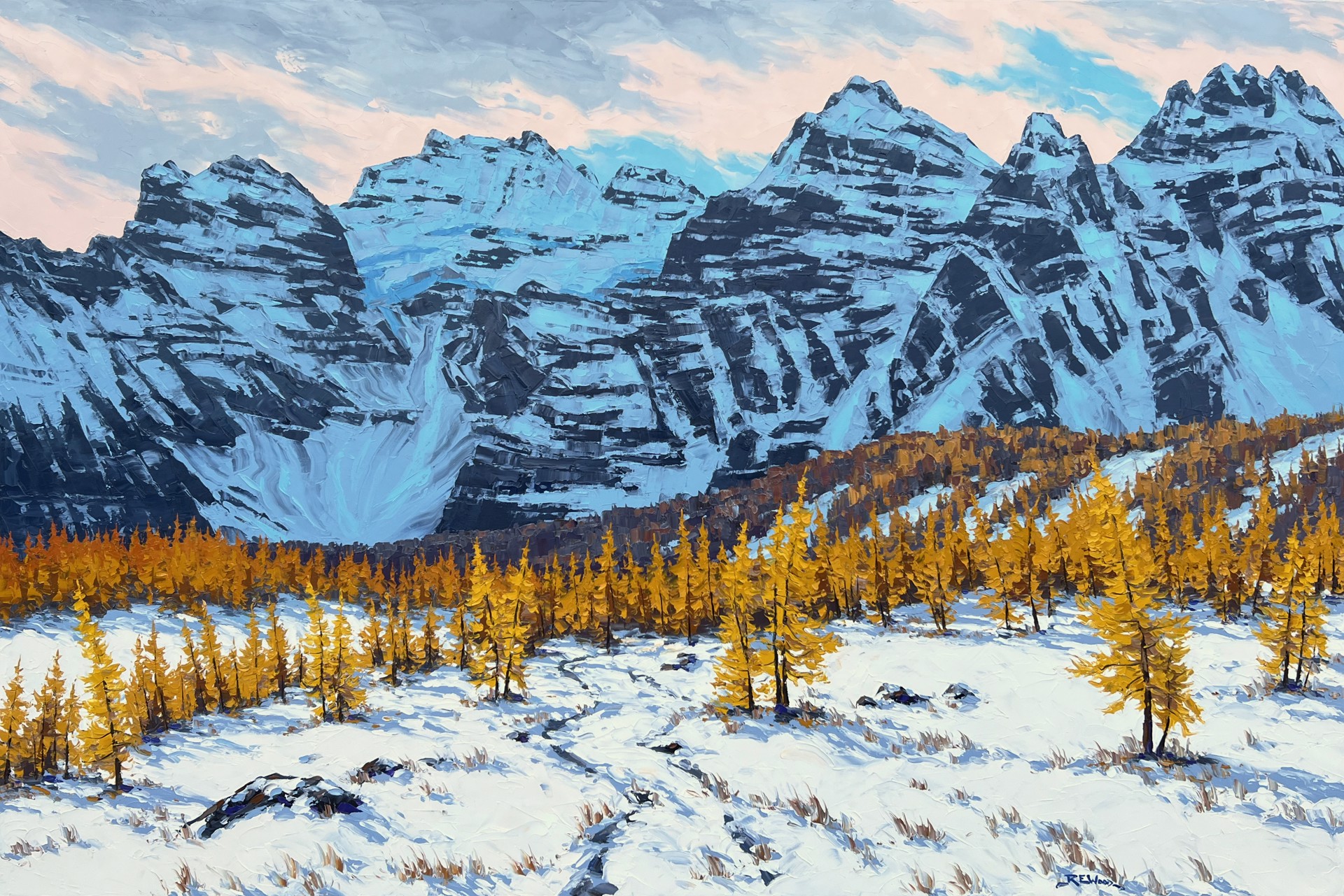 First Snow Larch valley by Robert E Wood