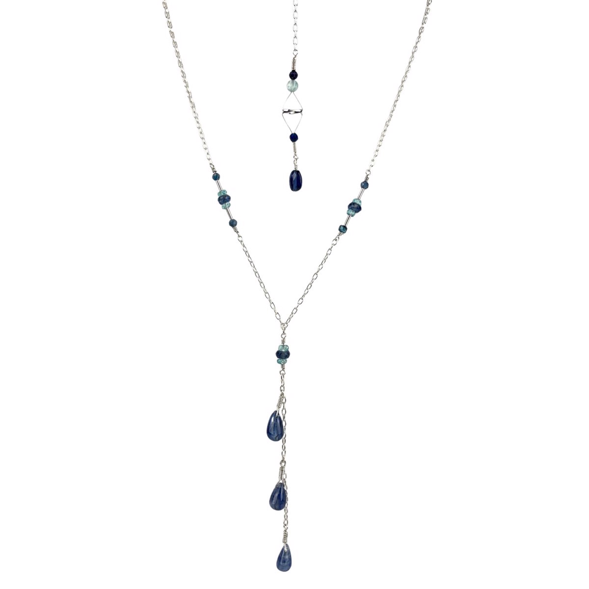 Kyanite Teardrop & Apatite Waterfall Sterling Silver Necklace with Infinity Pendant by Lisa Kelley