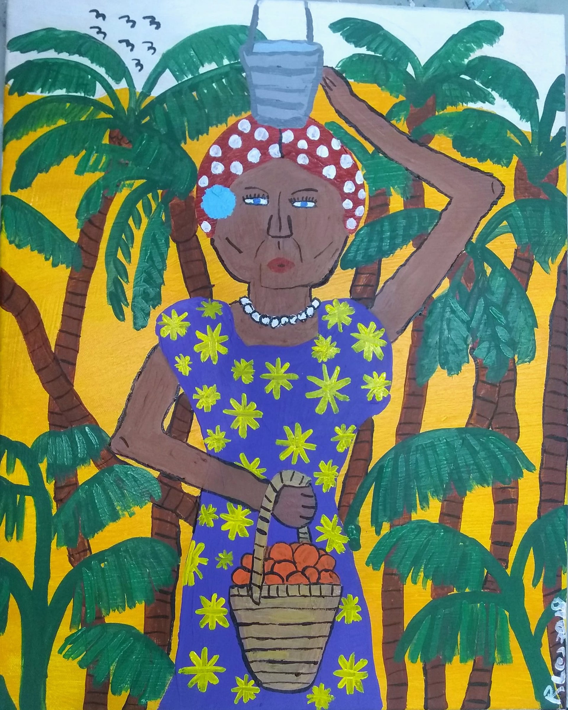Woman from the Carribean Holding a Basket of Oranges by Ray Lopez