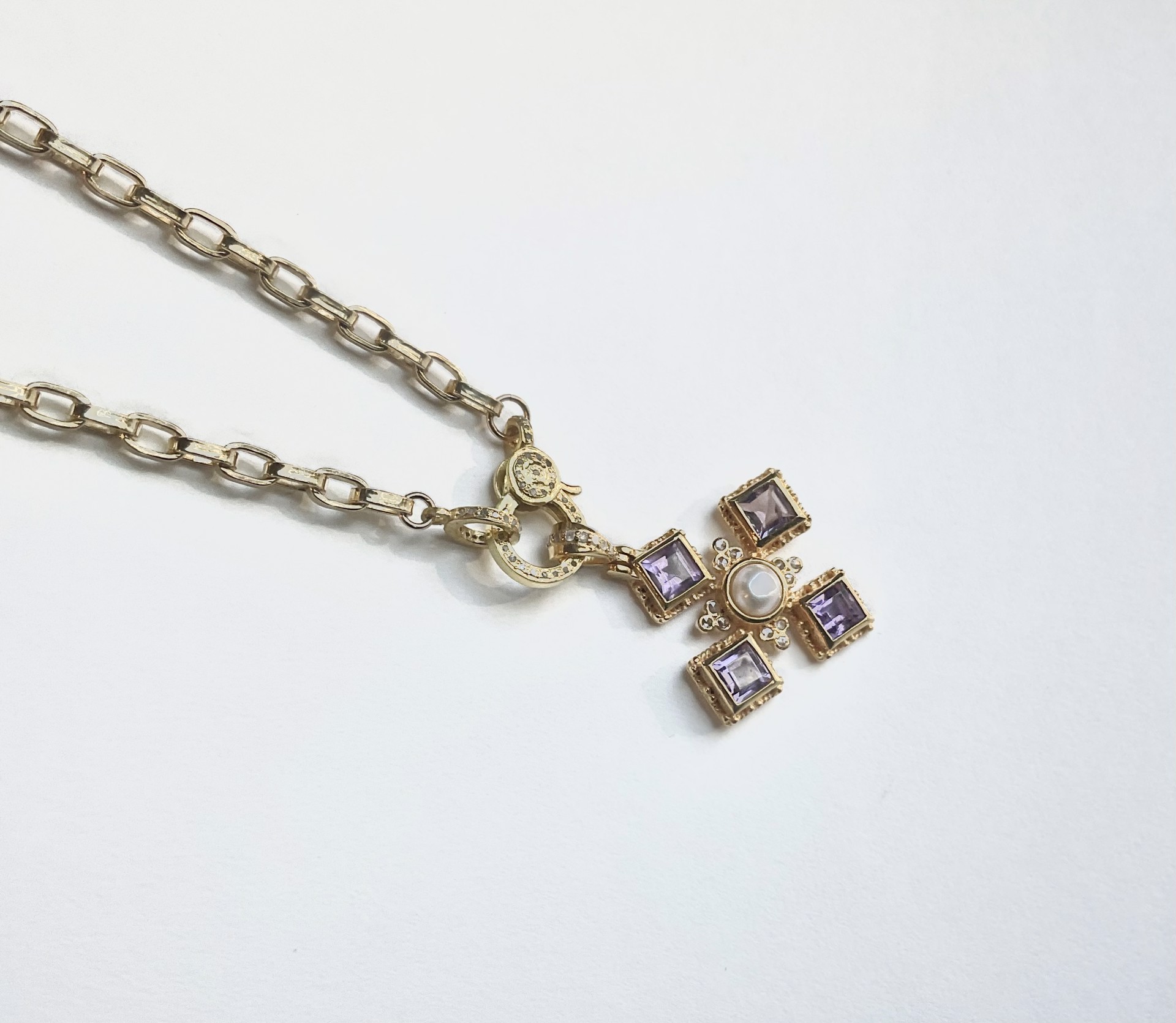 GVML Amethyst Diamond Cross Pendant with Pearl Accent by Karen Birchmier