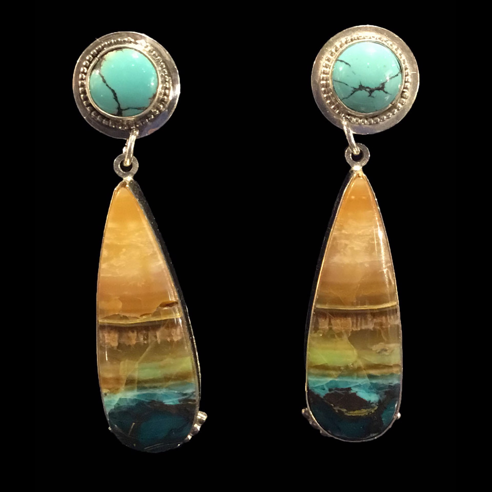 Banded Jasper & Turquoise Earrings by Michael Redhawk
