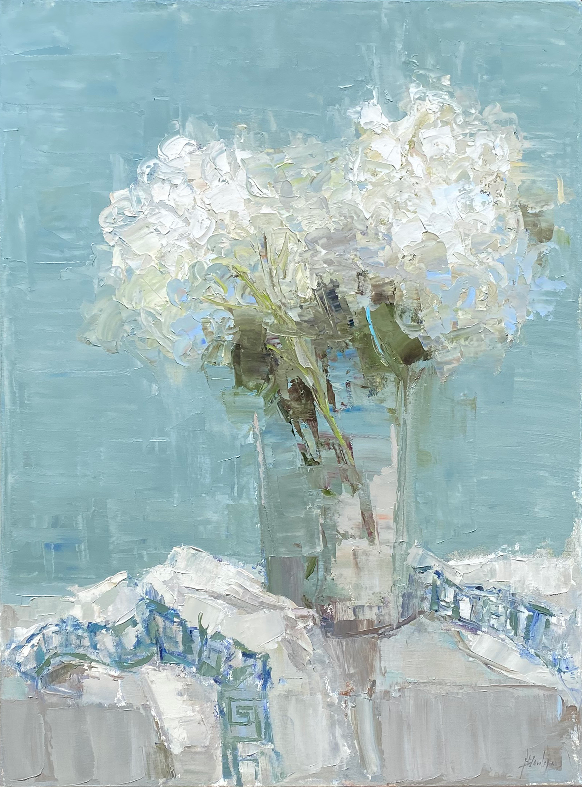 Hydrangeas and Greek Key by Barbara Flowers