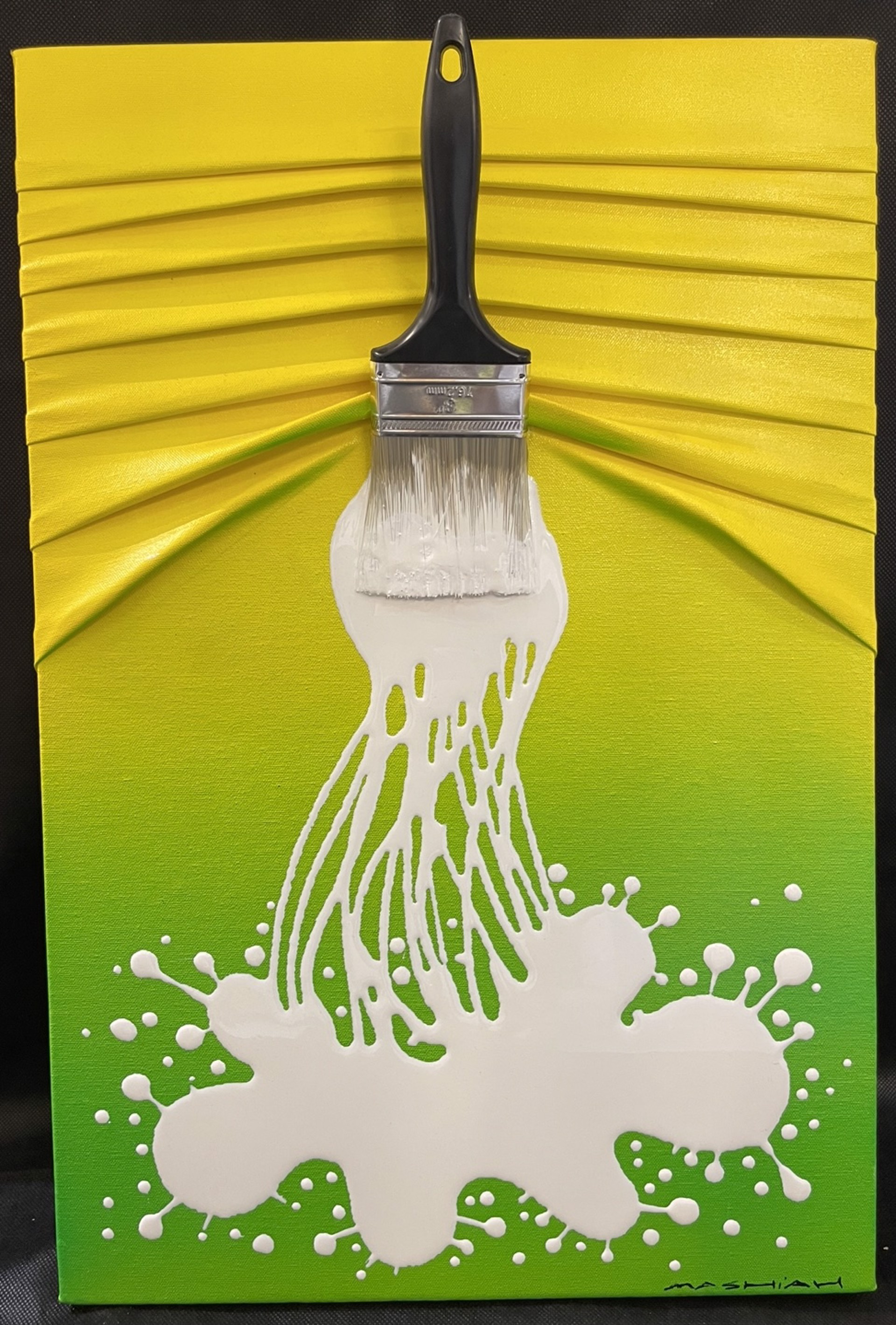 White Splash on the Yellow/Green Canvas by Brushes and Rollers "Let's Paint" by Efi Mashiah