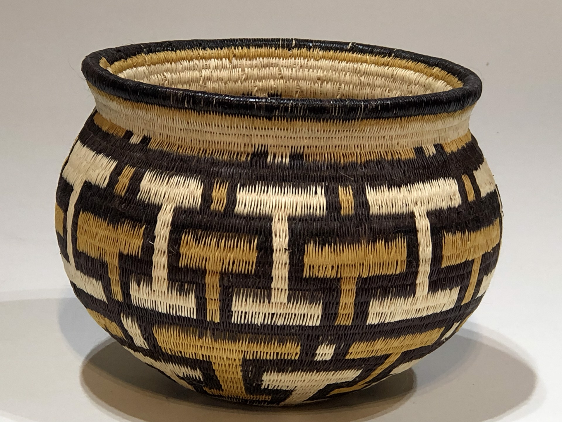 Gold, Black and White Geometric Basket (C 428) by Wounaan & Embera Panama Rainforest Baskets Wounaan