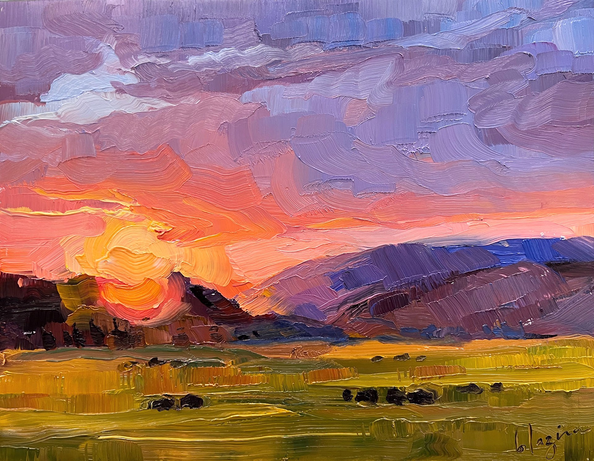 Original Oil Painting Featuring A Sunset Landscape 
