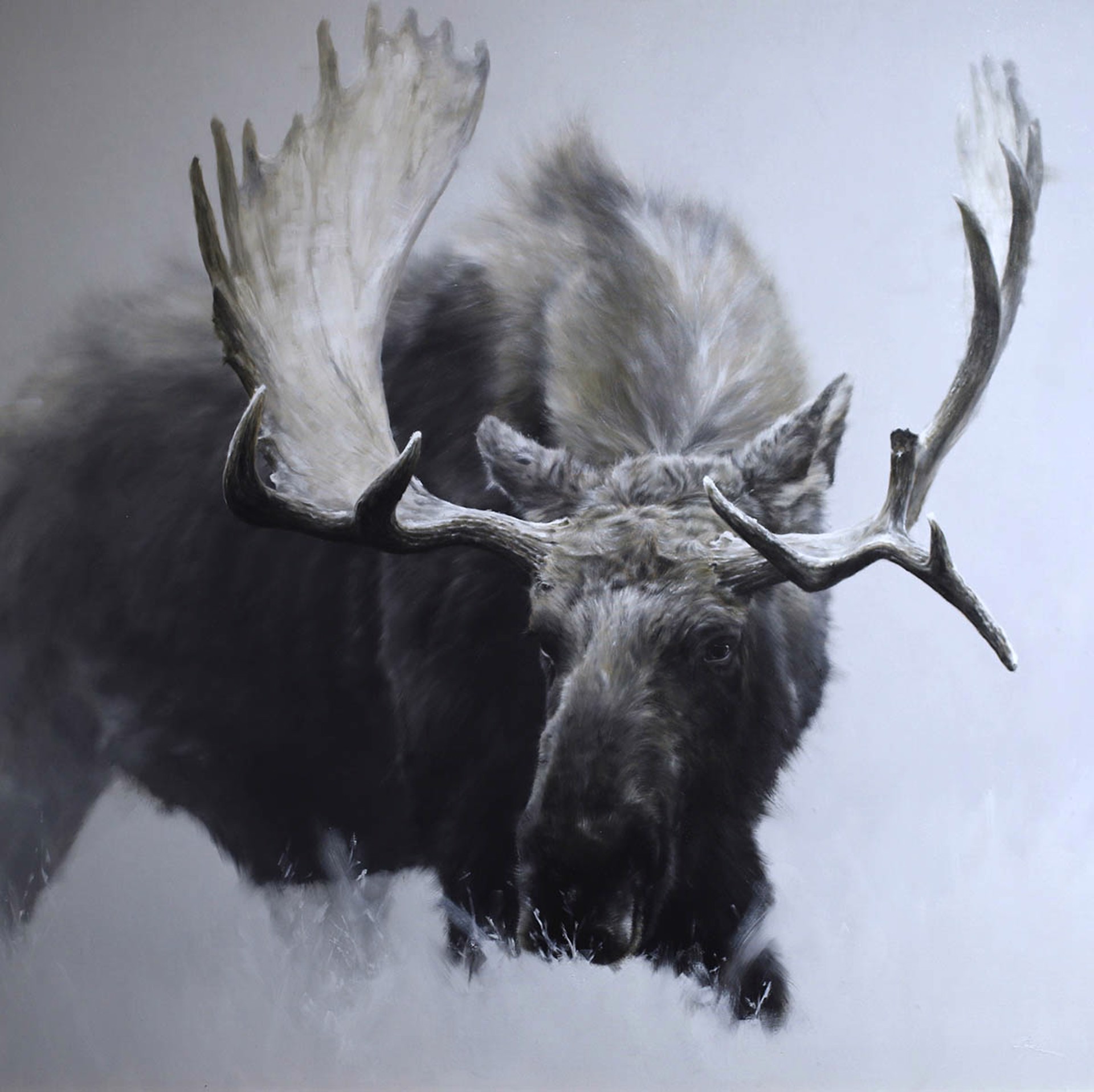 Original Oil Painting By Doyle Hostetler Featuring A Bull Moose In Muted Color Scheme