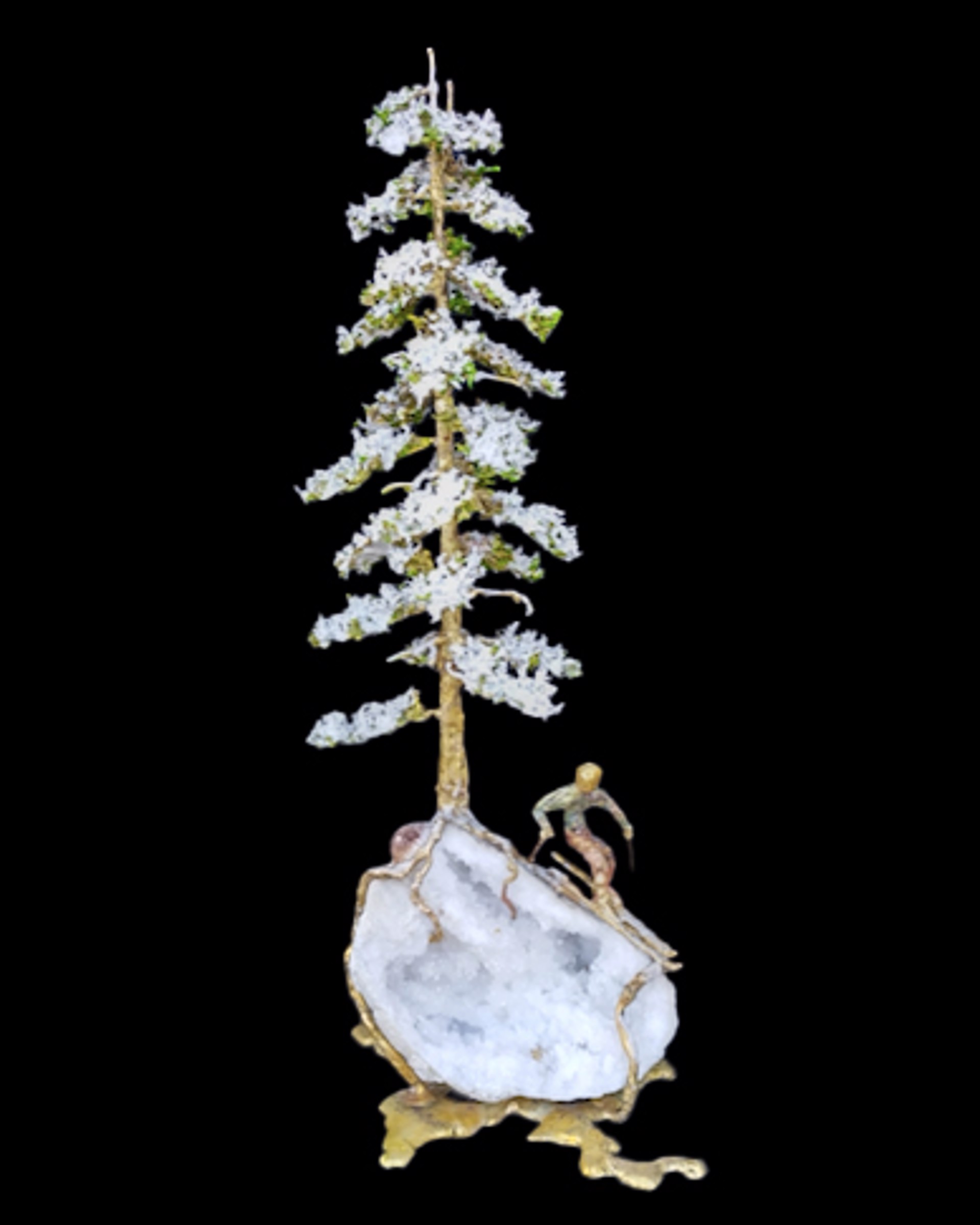 Snowy Pine with Skier on Geode by Richard & Blanca Smith