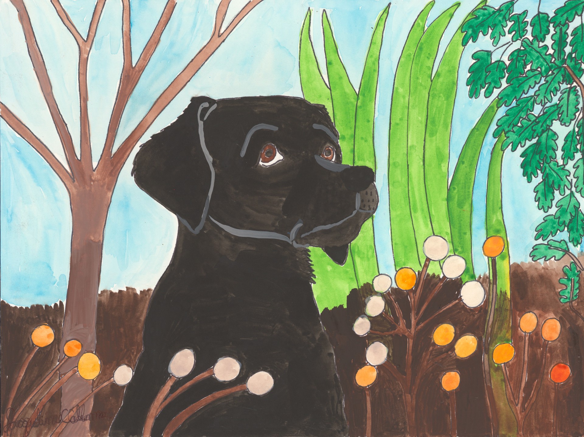 Black Lab  in the Garden by Jacqueline Coleman