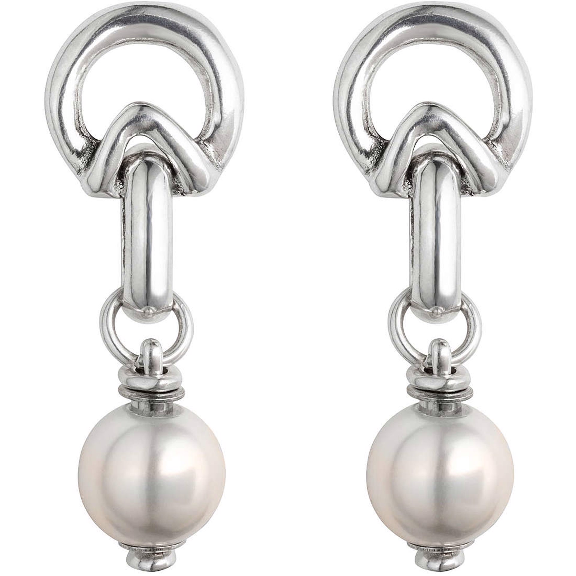 9463 Studs with Silver Drop Design Hanging onto Pearl by UNO DE 50
