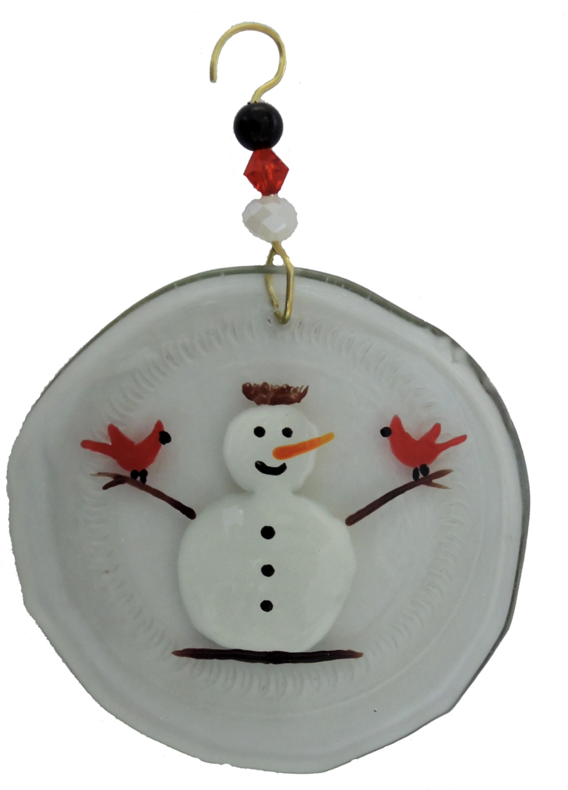 Ornament - Snowman, Redbird & Nest by Wine Bottle Art