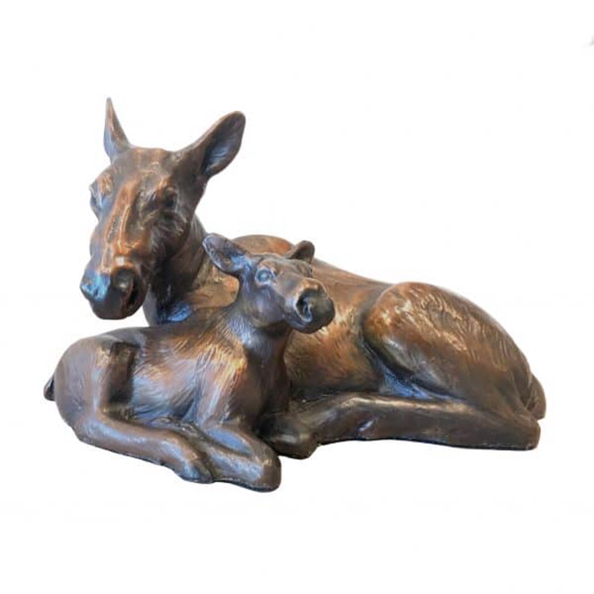 A Bronze Sculpture Of A Cow Moose And Her Calf By Rip And Alison Caswell